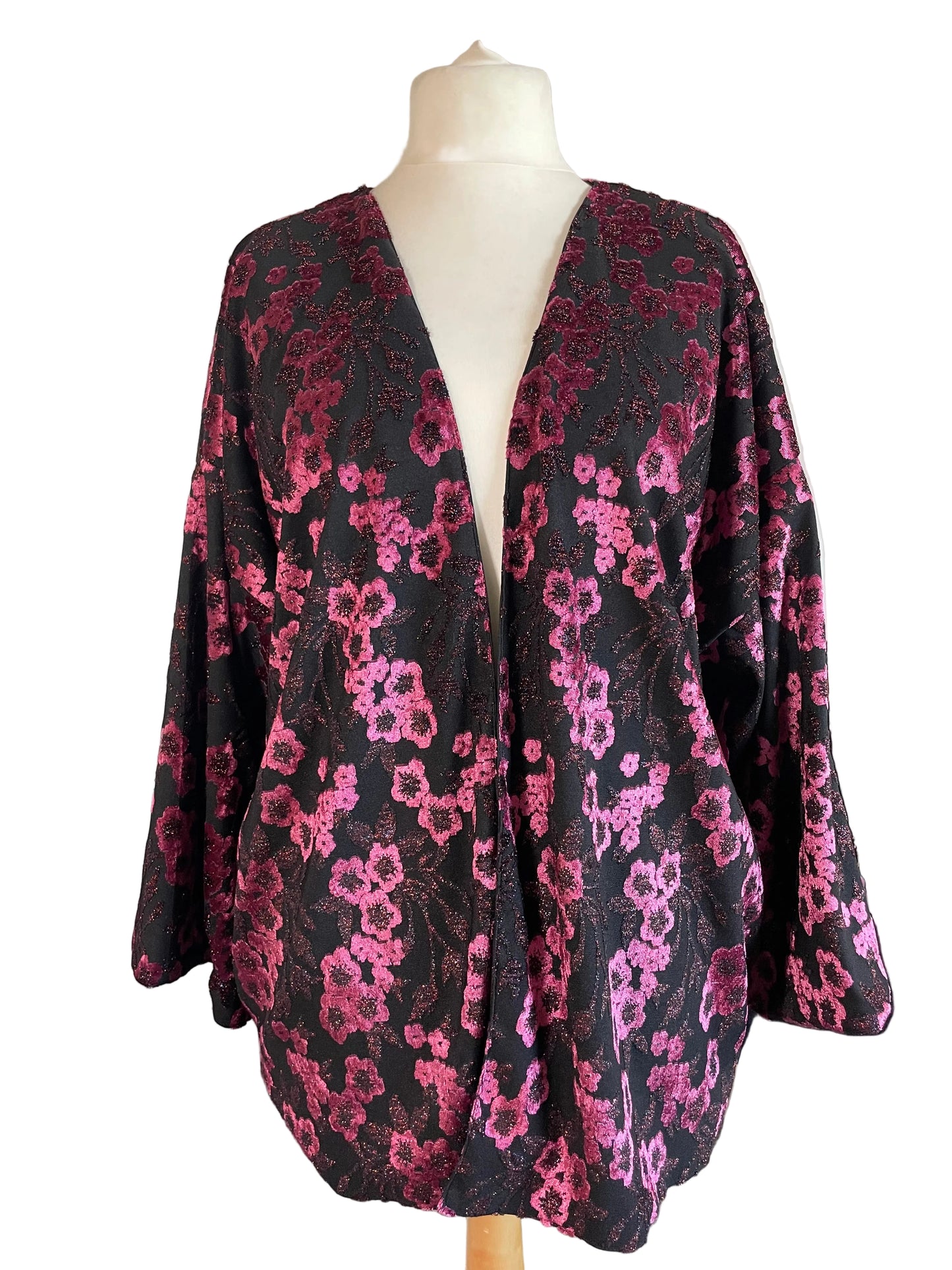 Magenta Metallic Floral “Loretta’ Kimono Jacket