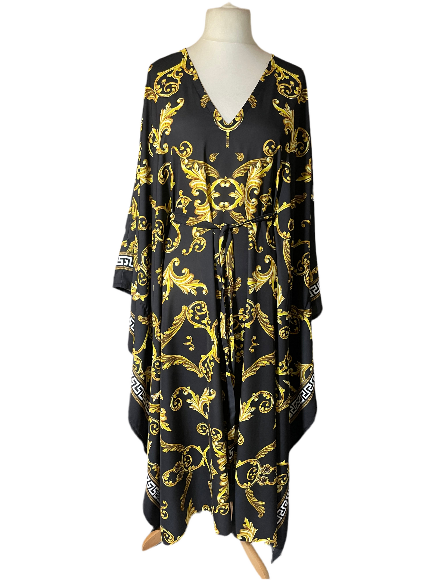 Gold and Black Baroque Print Kaftan