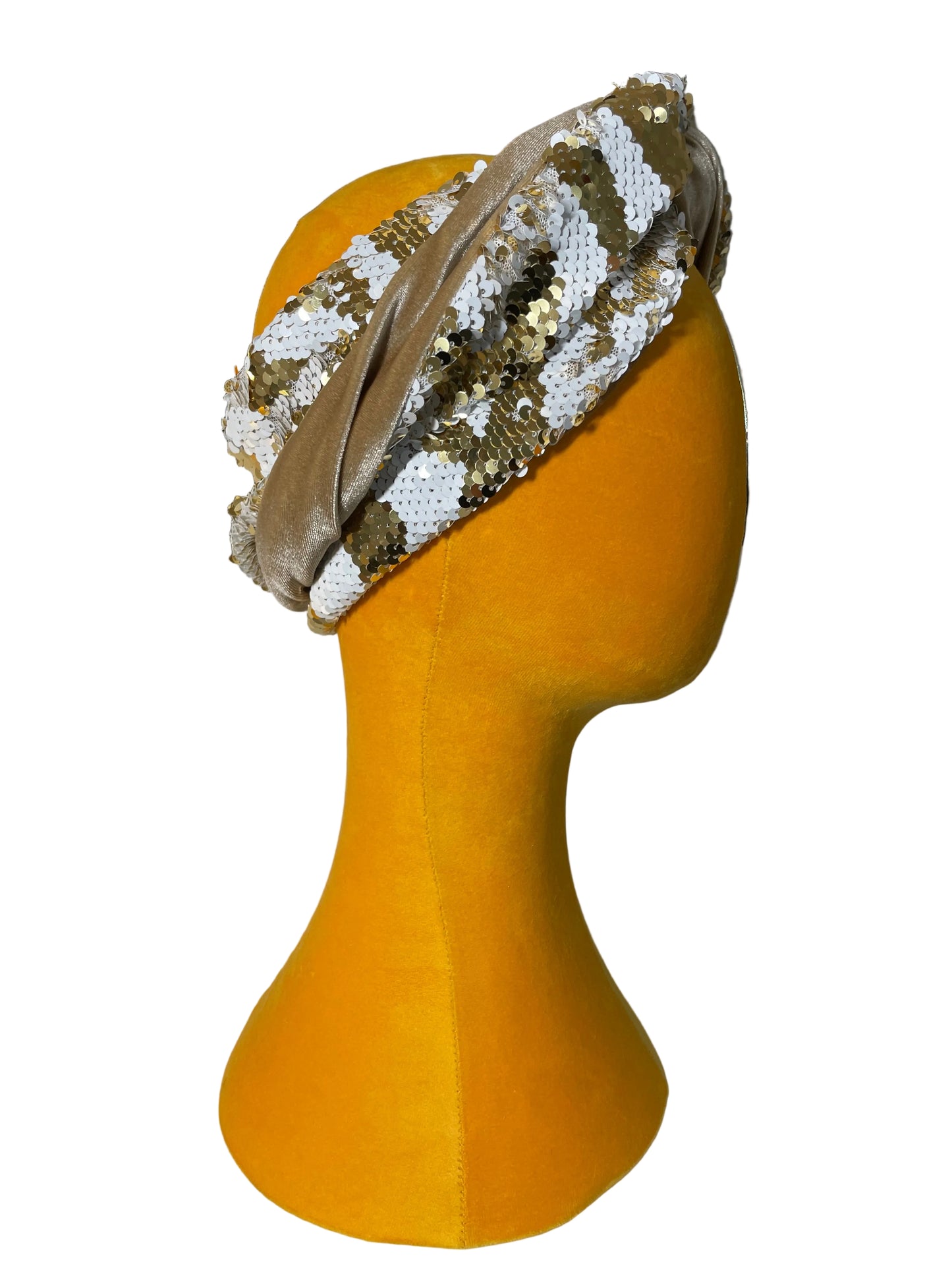 Nude/White and Gold Sequin Head Wrap