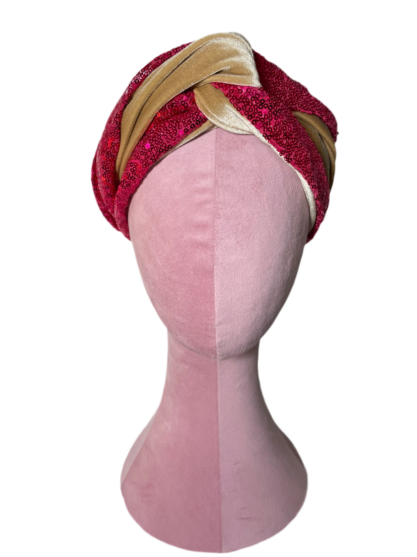 Cerise/Nude Sequin Velvet Head Wrap