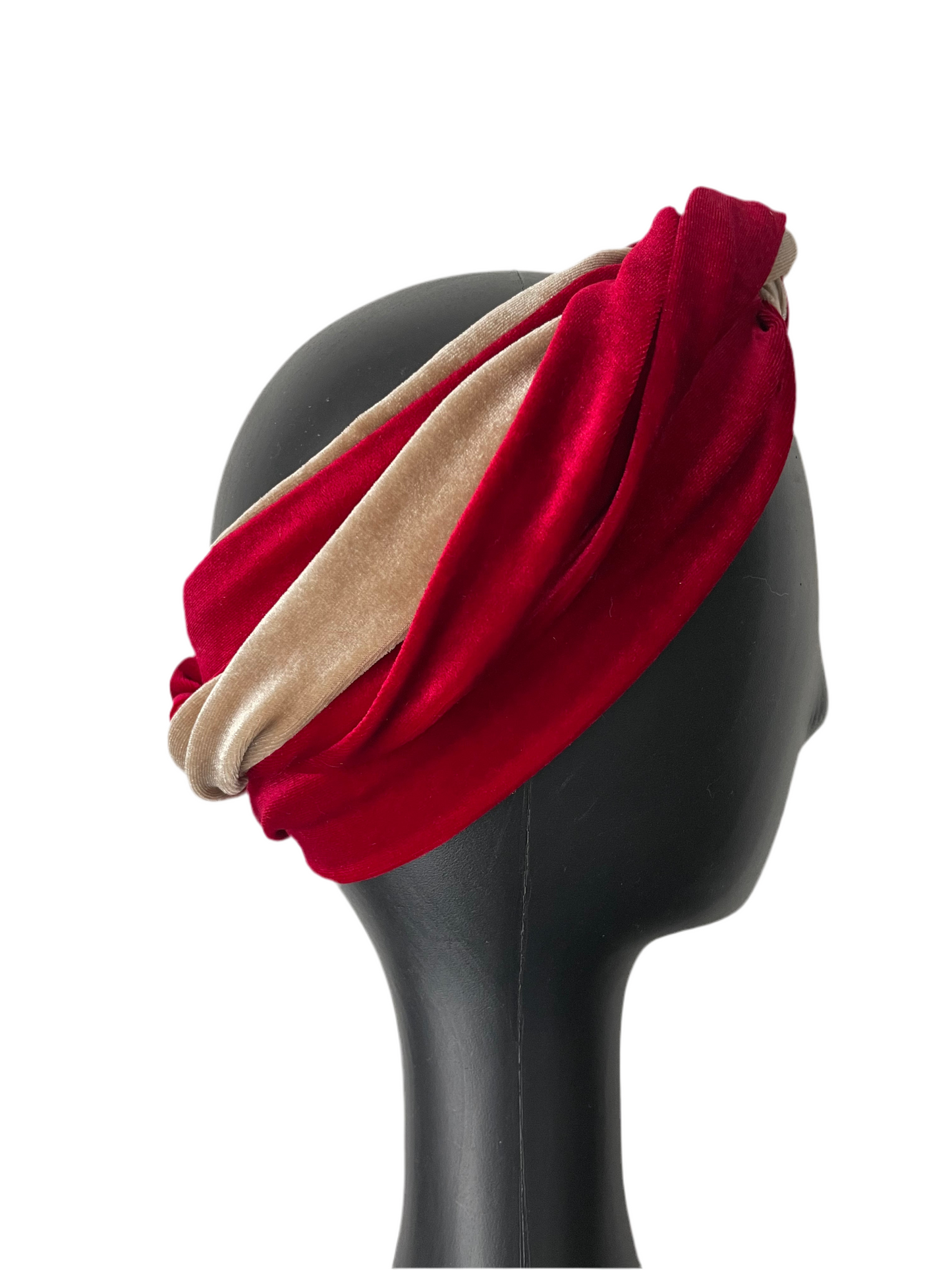 Red and Nude Velour Head Wrap