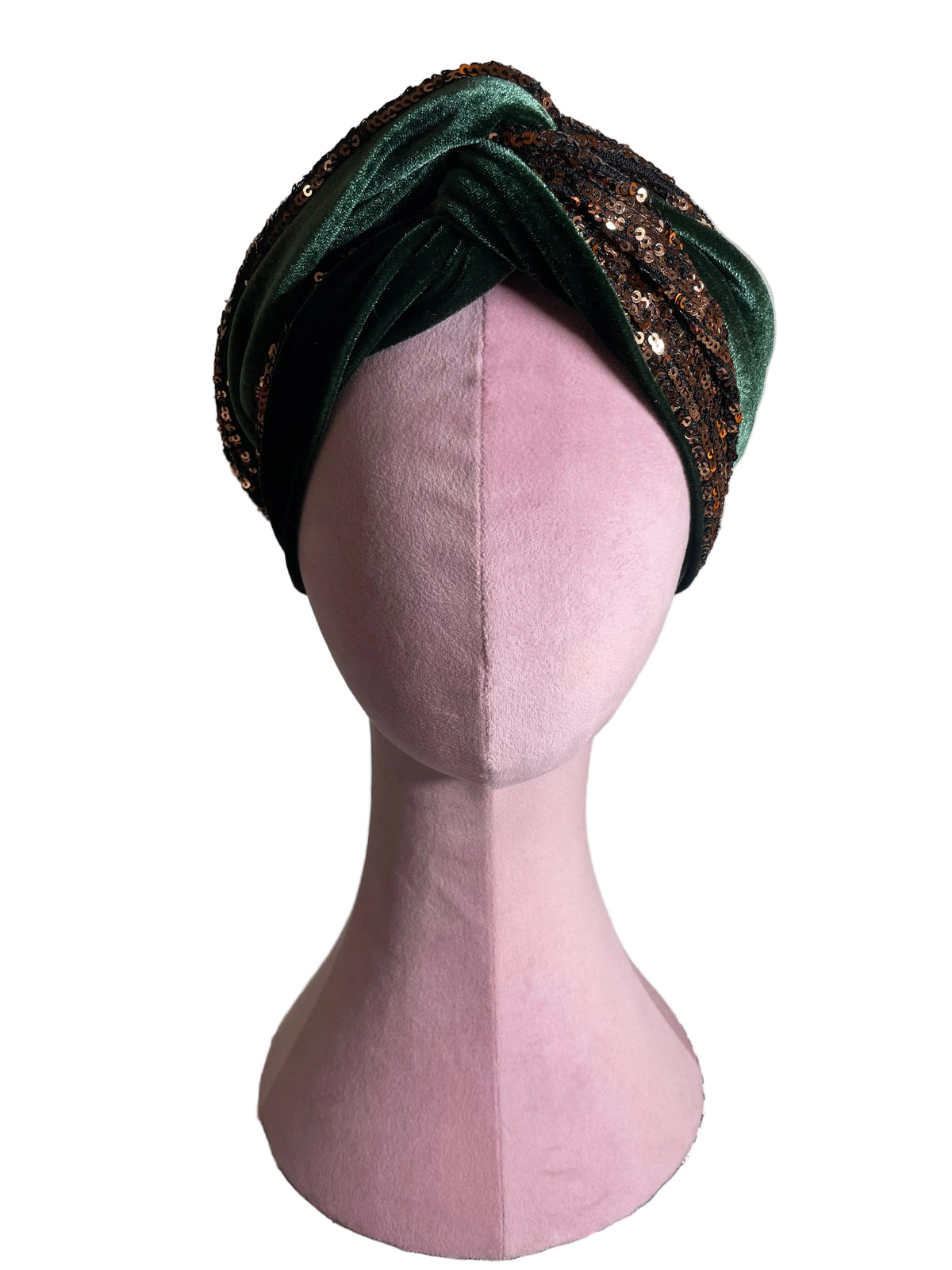 Bronze Sequin Green Velvet Head Wrap