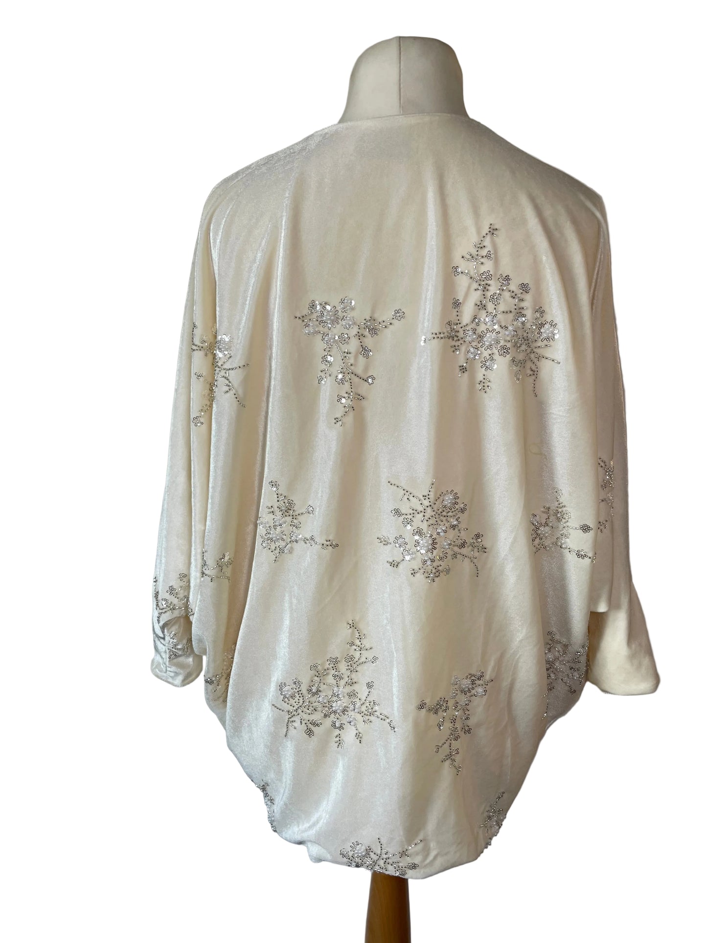 Cream Velvet Embellishment Batwing Jacket