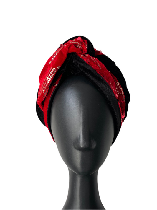 Red and Black Sequin Turban