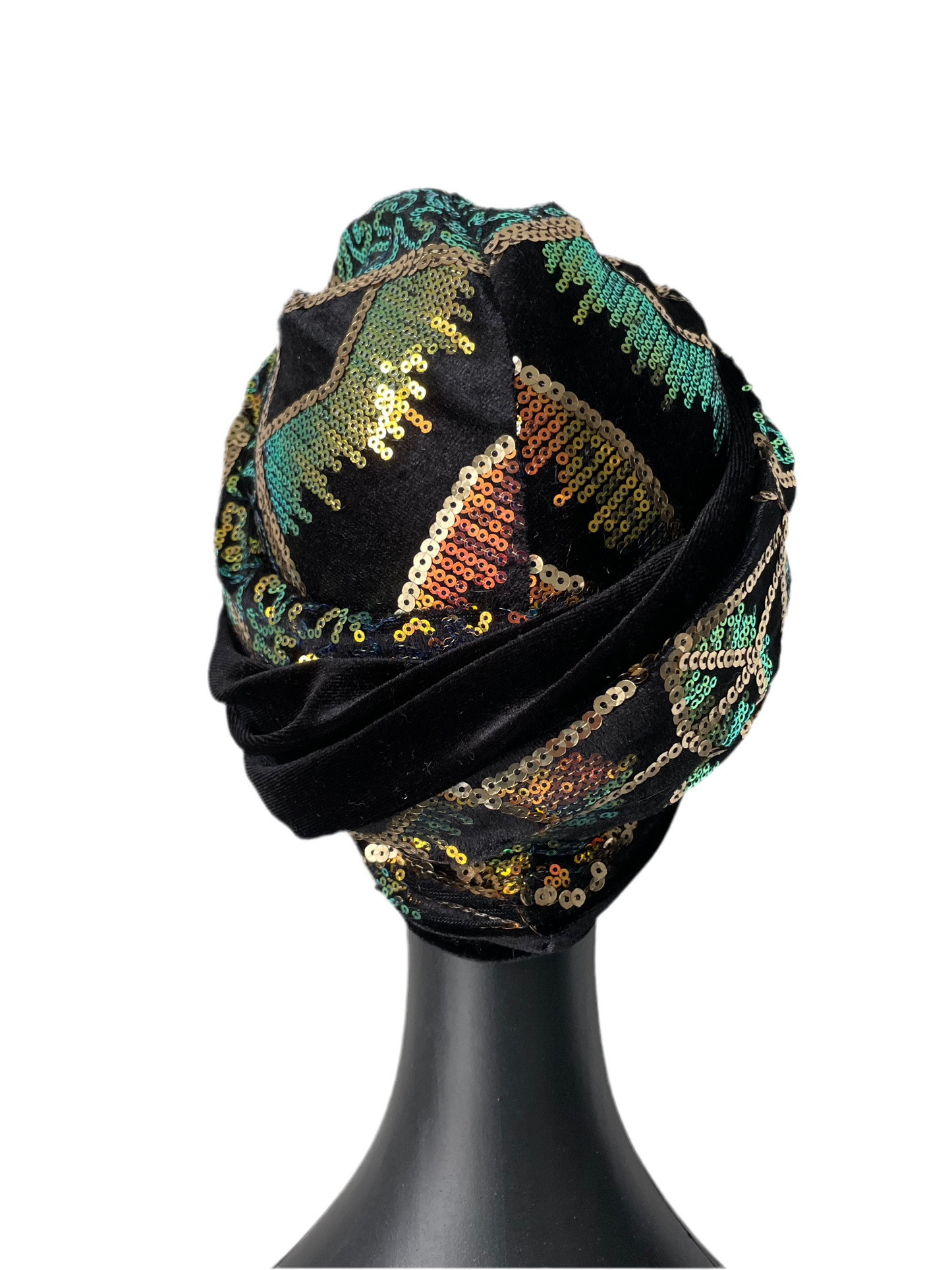 Gold and Orange Sequin Turban