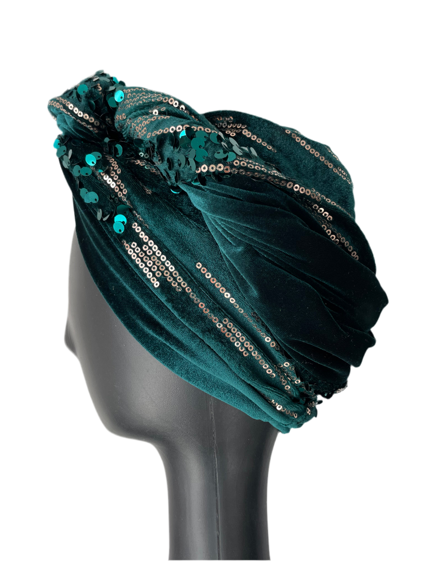 Green Velvet and Sequin Turban