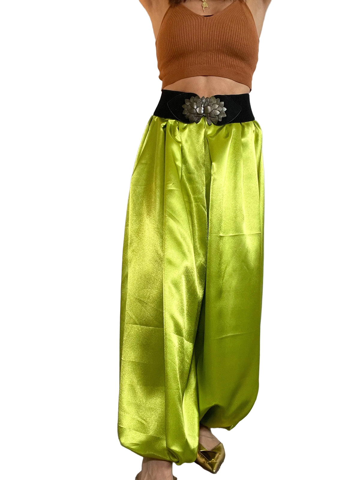 Chartreuse Satin ‘Jeannie’ Pants