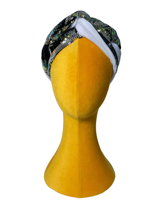 White/Silver and Gold Sequin Head Wrap