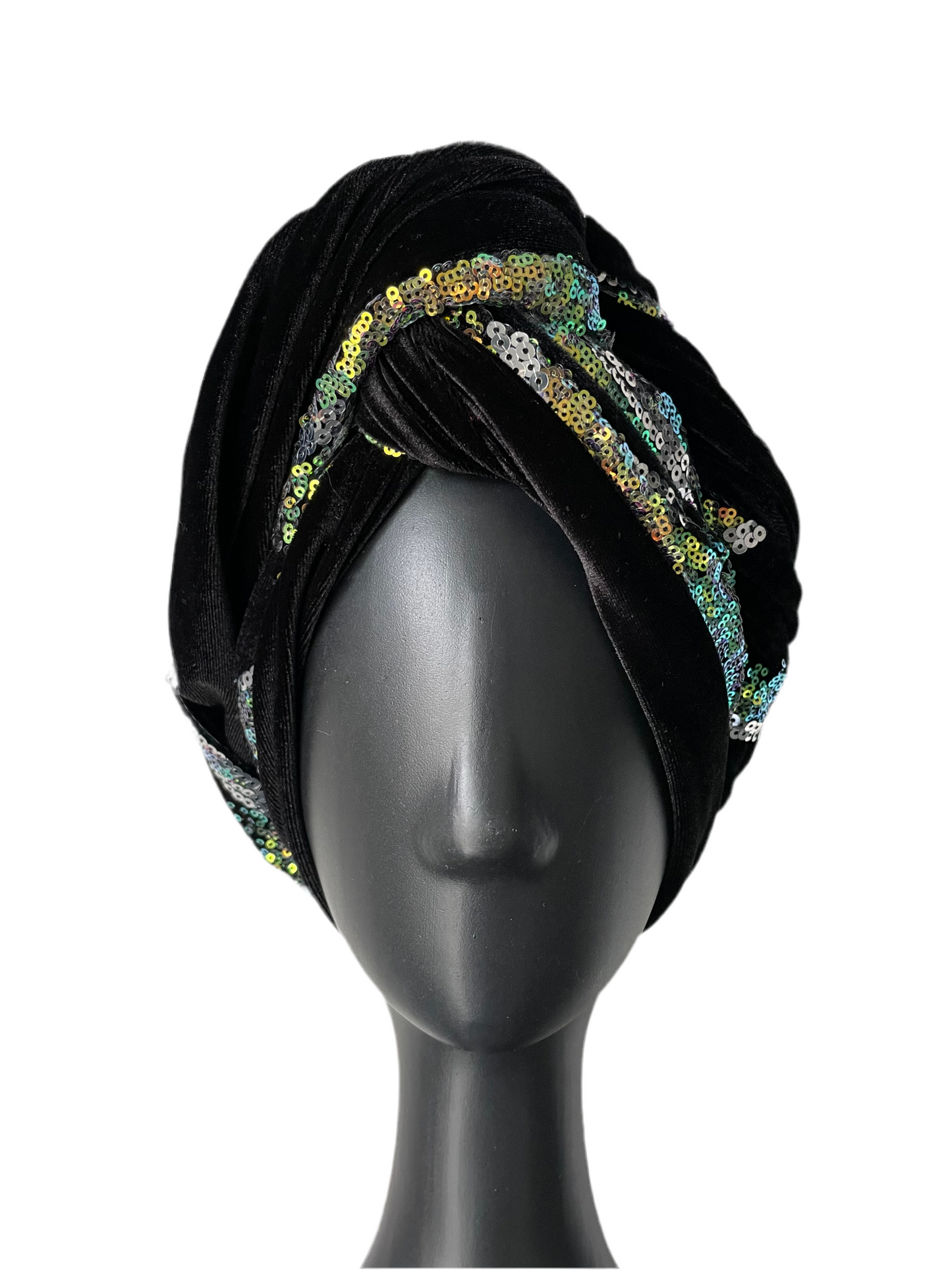 Silver and Gold Sequin and Velvet Turban