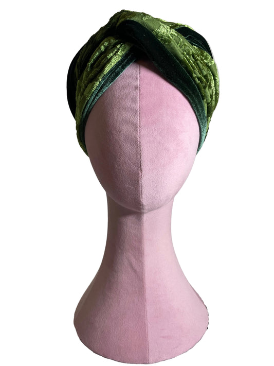 Green on Green Velvet Head Wrap