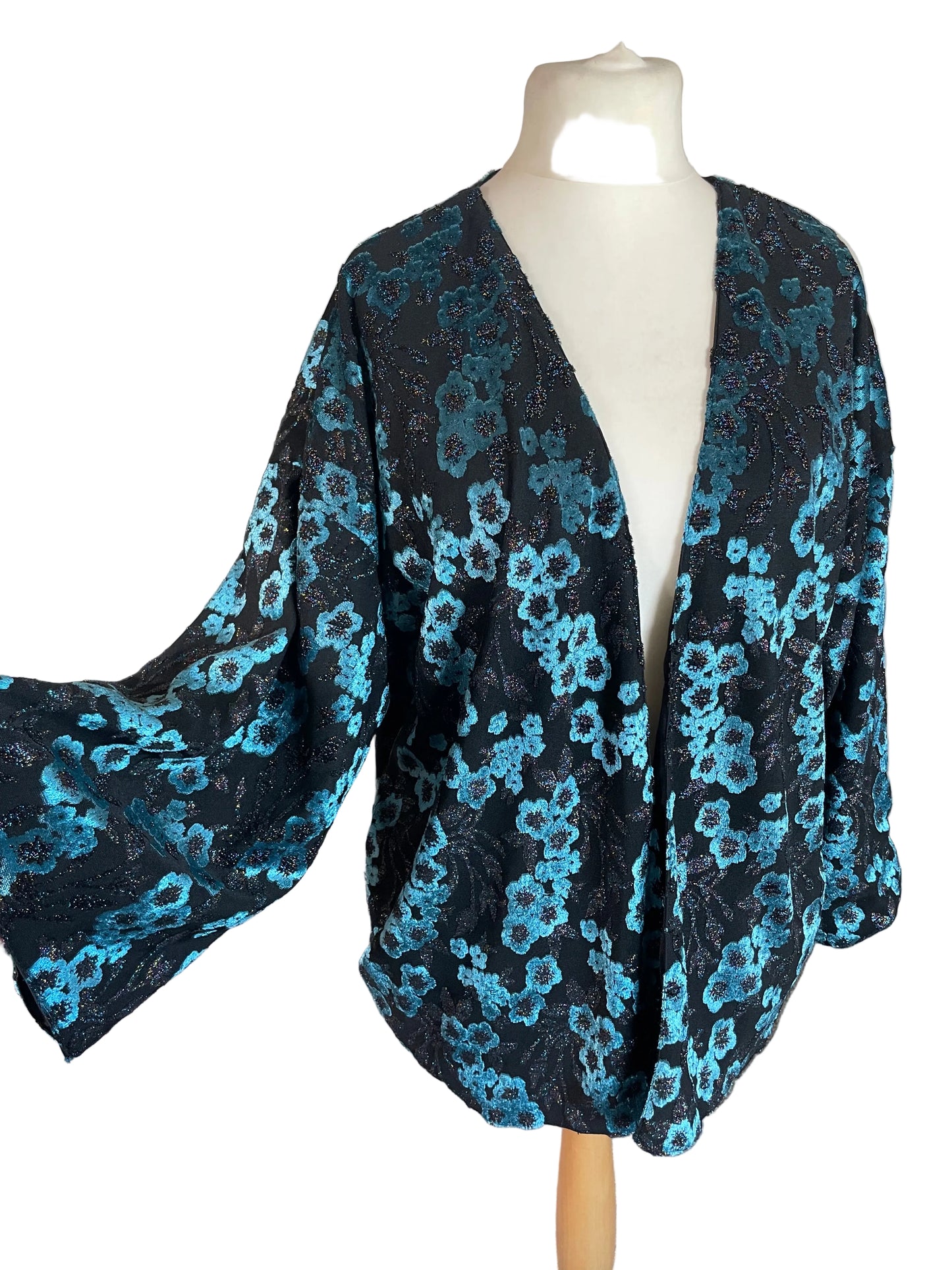 Blue Metallic Floral ‘Loretta’ Kimono Jacket