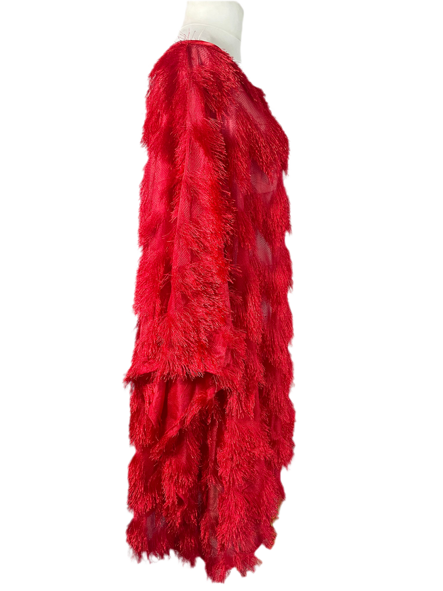 Red Feathery Tassel Kaftan