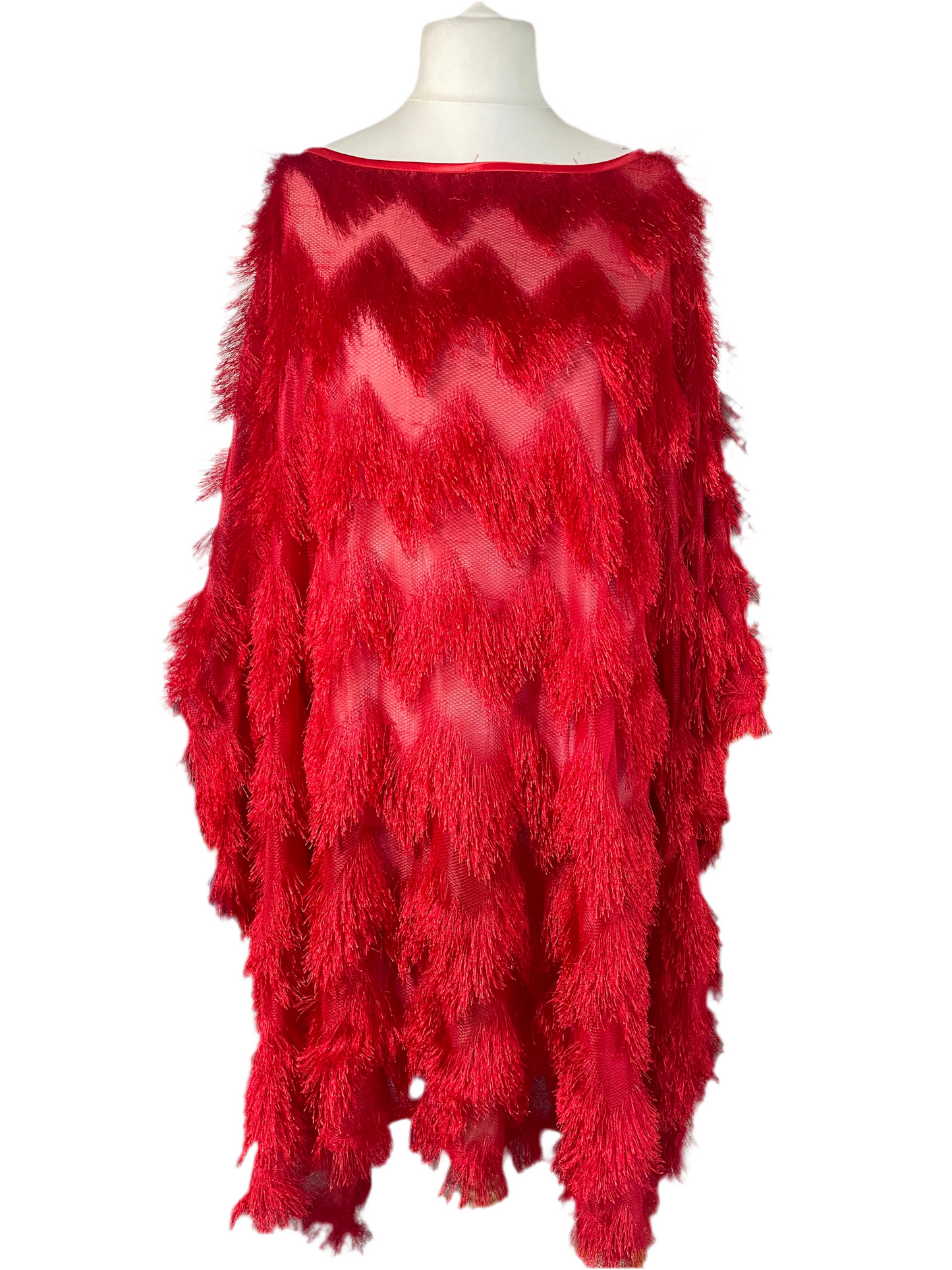 Red Feathery Tassel Kaftan
