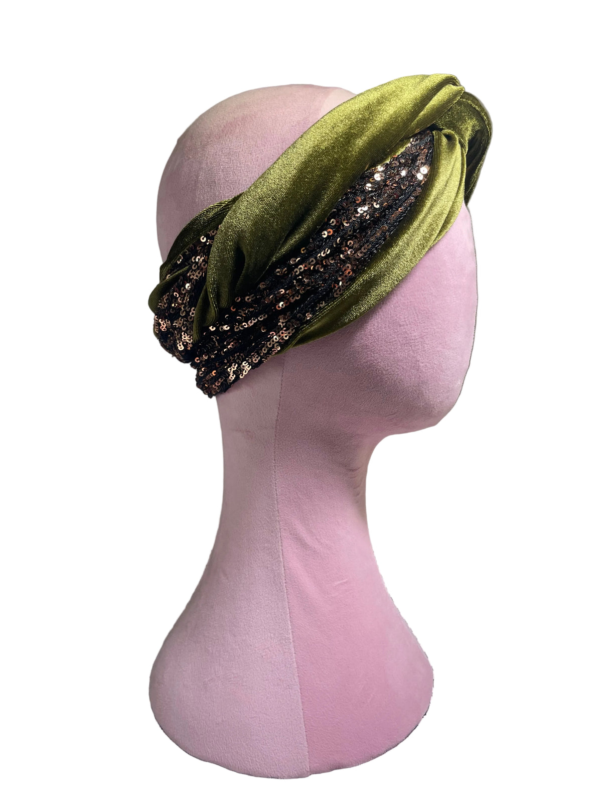 Green and Bronze Sequin Head Wrap