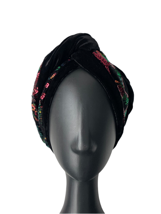 Red and Black Sequin Head Wraps
