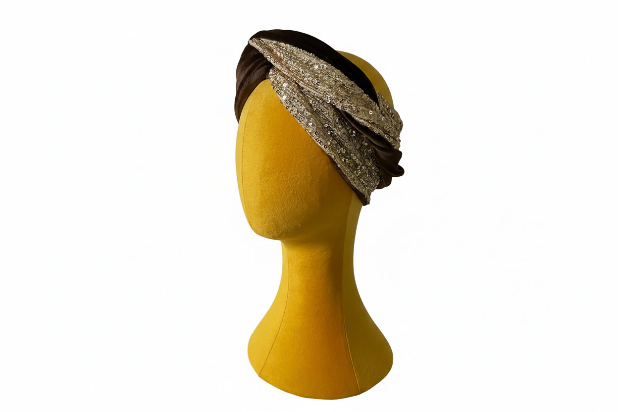Brown/Gold Sequin Head Wrap