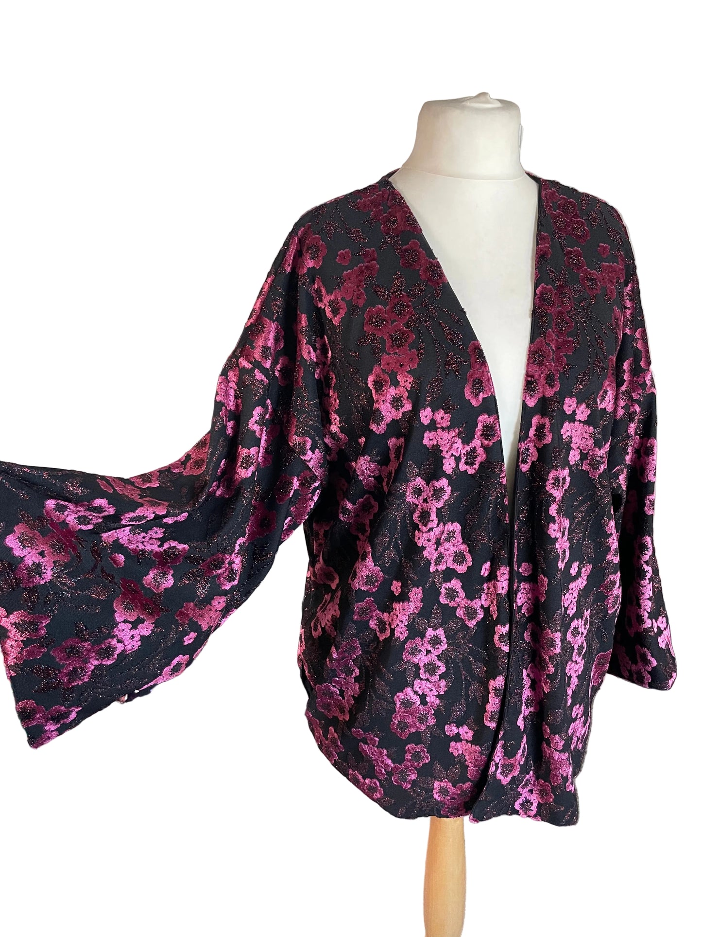 Magenta Metallic Floral “Loretta’ Kimono Jacket