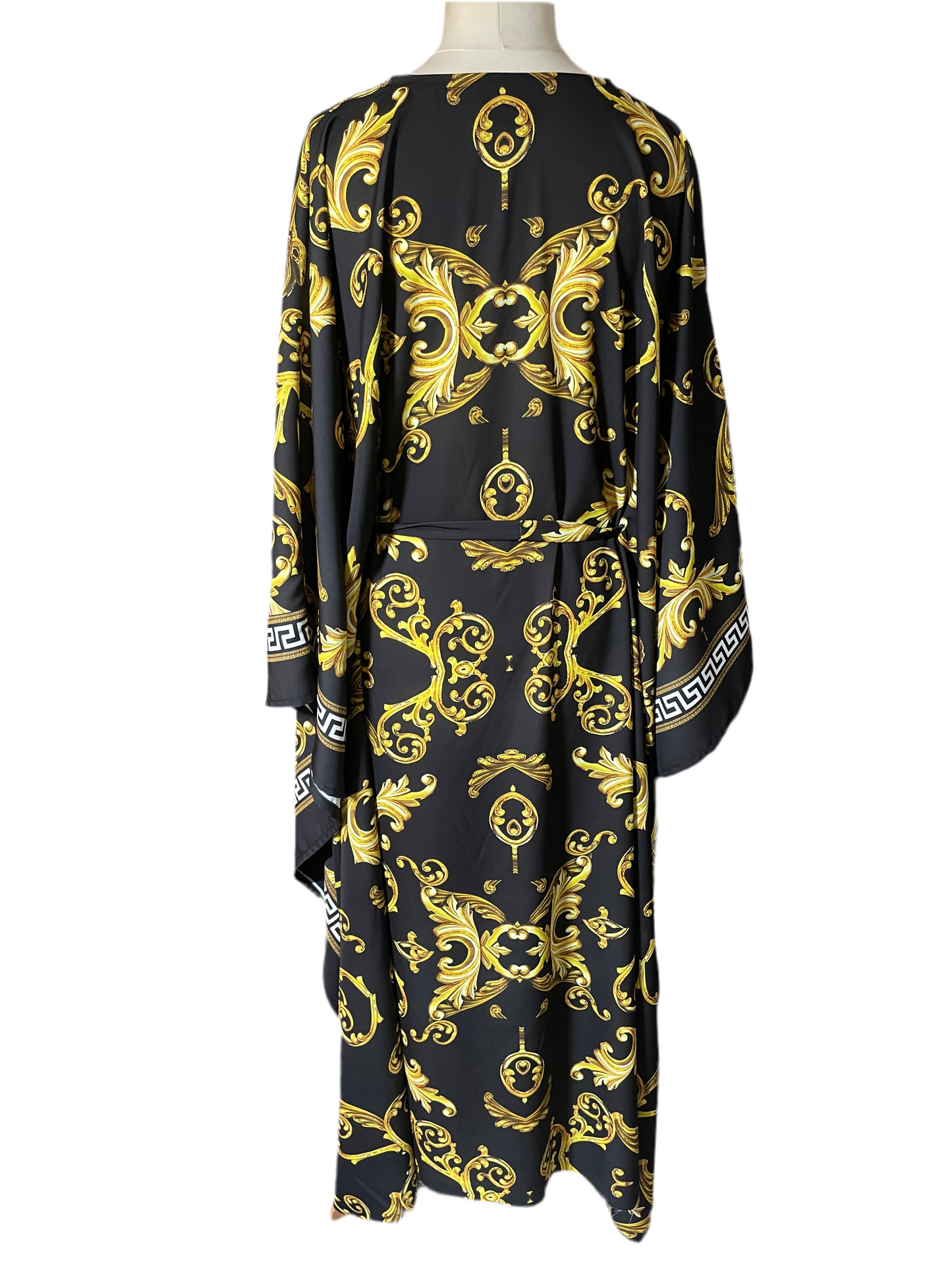 Gold and Black Baroque Print Kaftan
