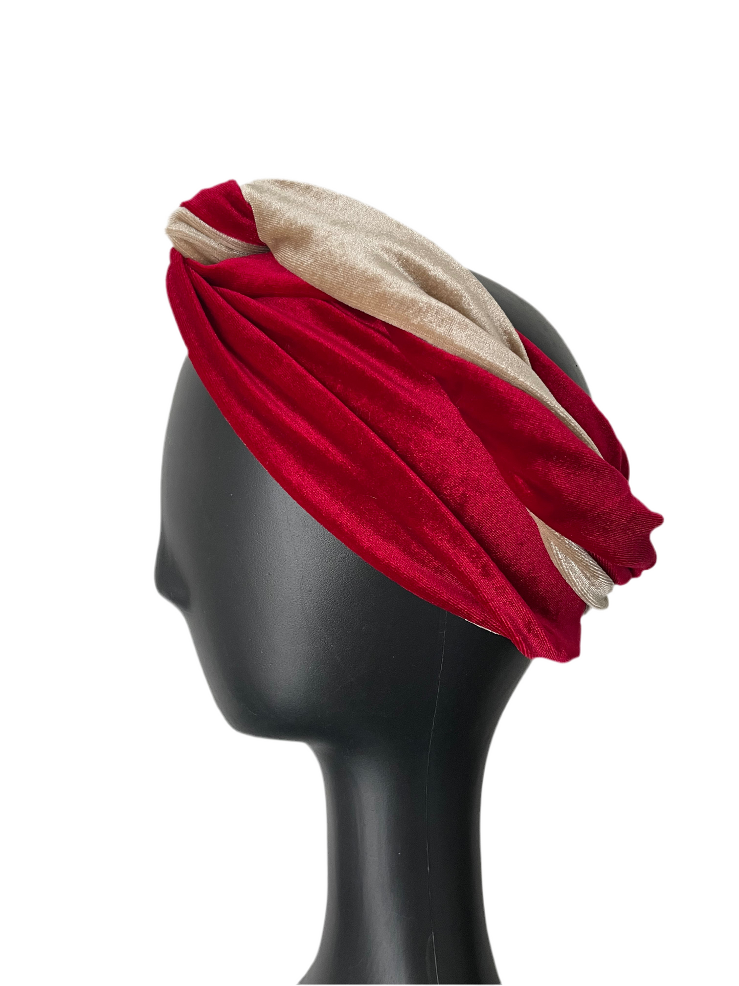 Red and Nude Velour Head Wrap