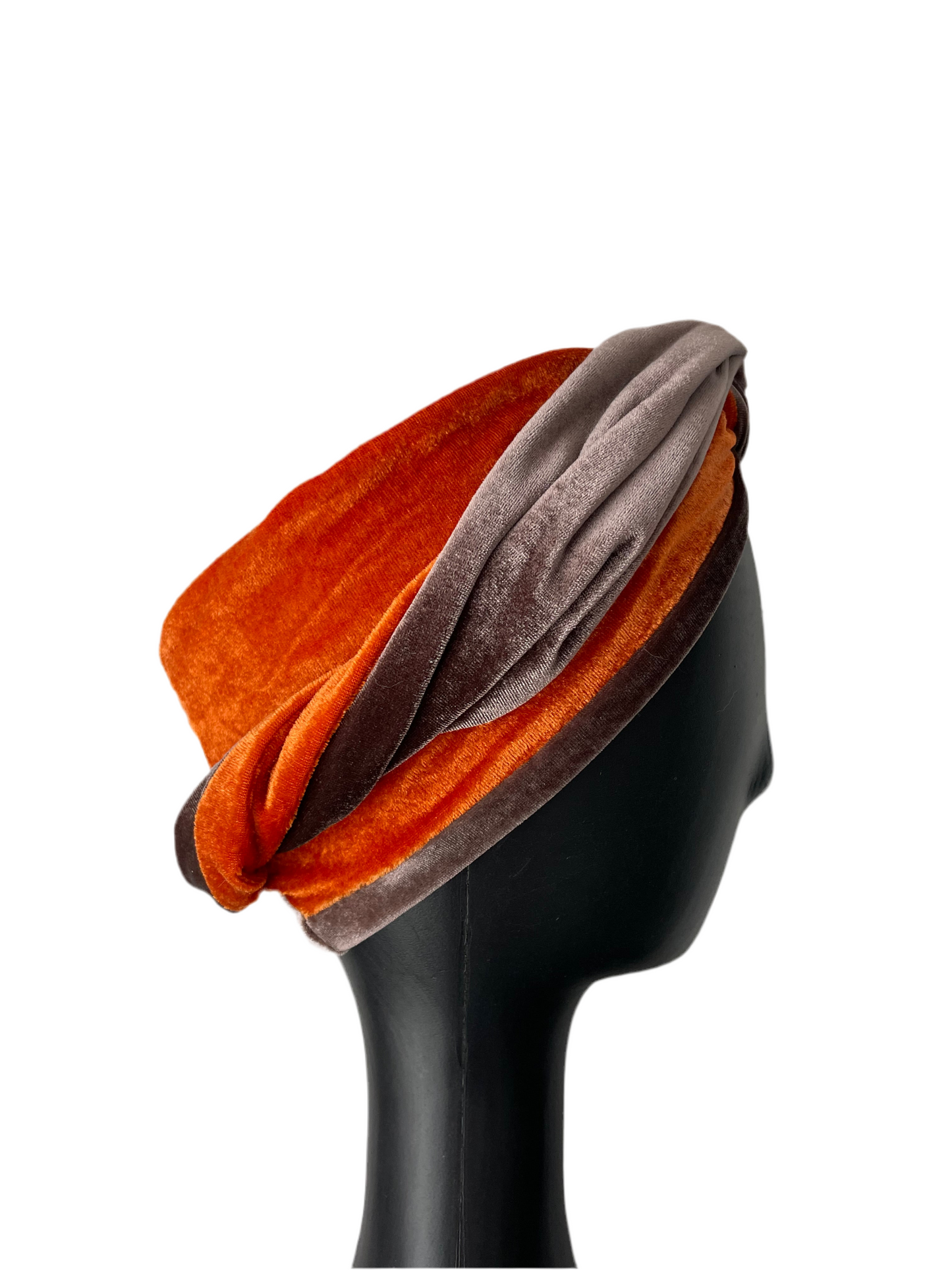 Orange and Taupe Velour Head Wrap