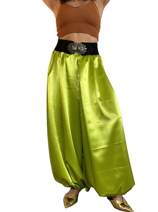 Chartreuse Satin ‘Jeannie’ Pants