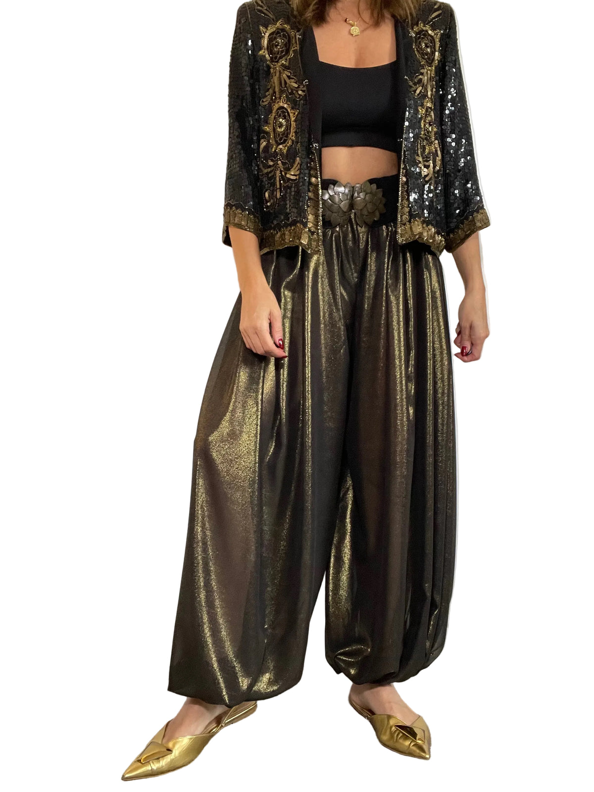 Gold Black Chiffon ‘Jeannie’ Pants