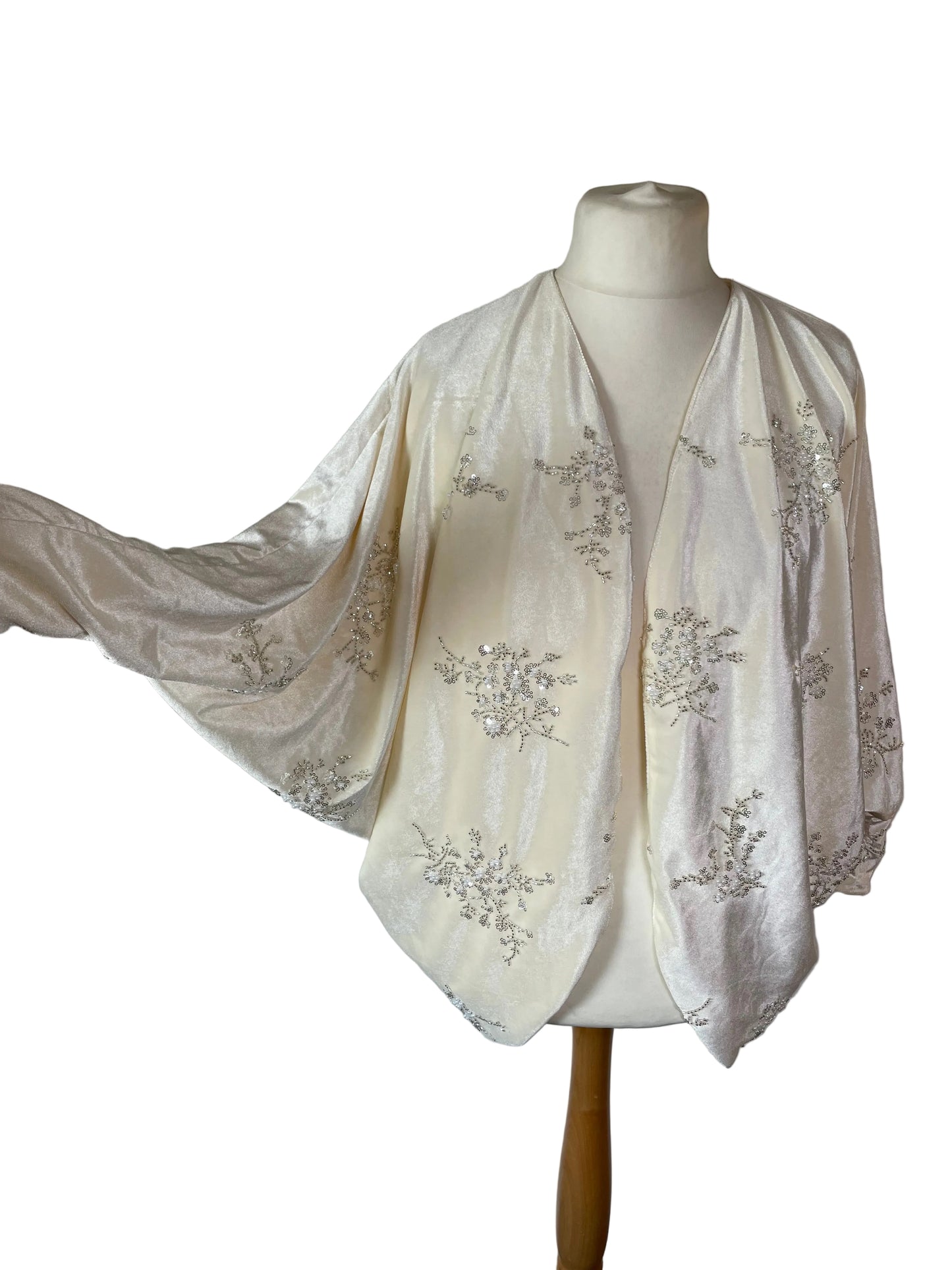 Cream Velvet Embellishment Batwing Jacket