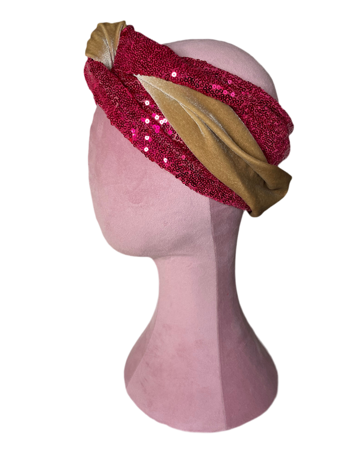 Cerise/Nude Sequin Velvet Head Wrap
