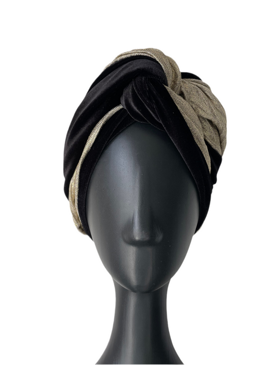 Black and Gold Soft Stretch Turban