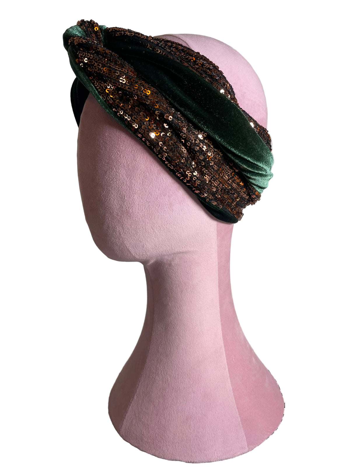 Bronze Sequin Green Velvet Head Wrap