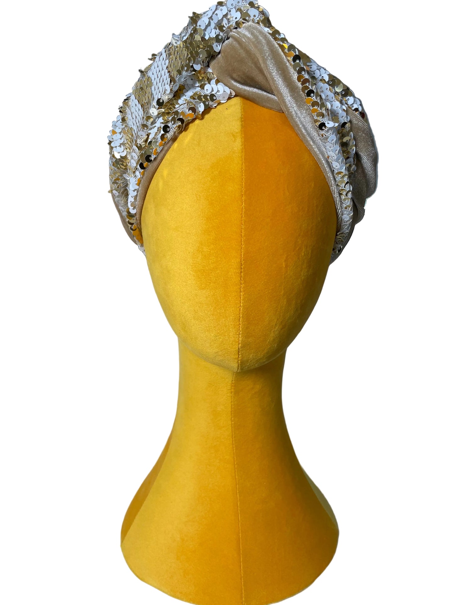 Nude/White and Gold Sequin Head Wrap