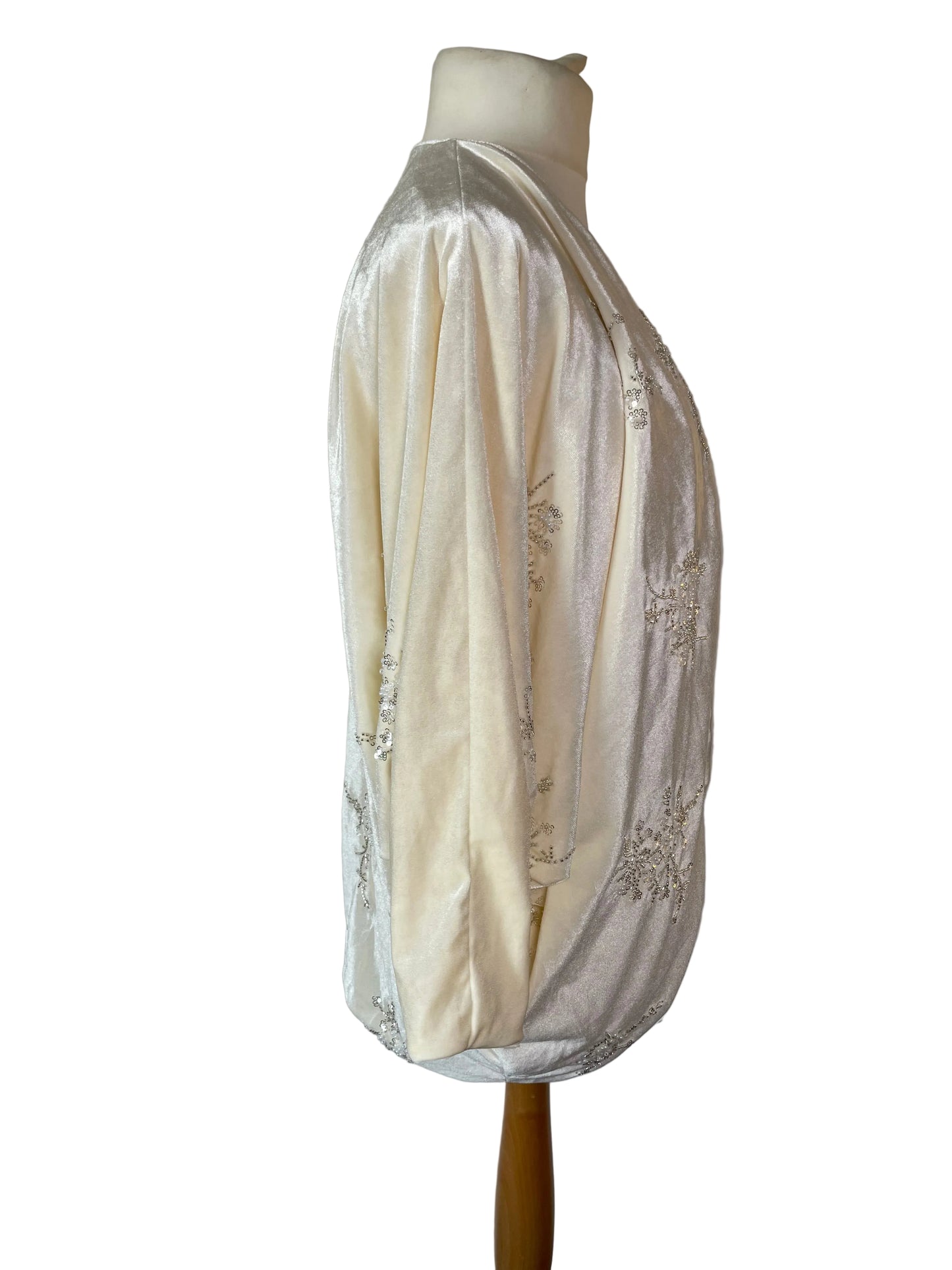 Cream Velvet Embellishment Batwing Jacket
