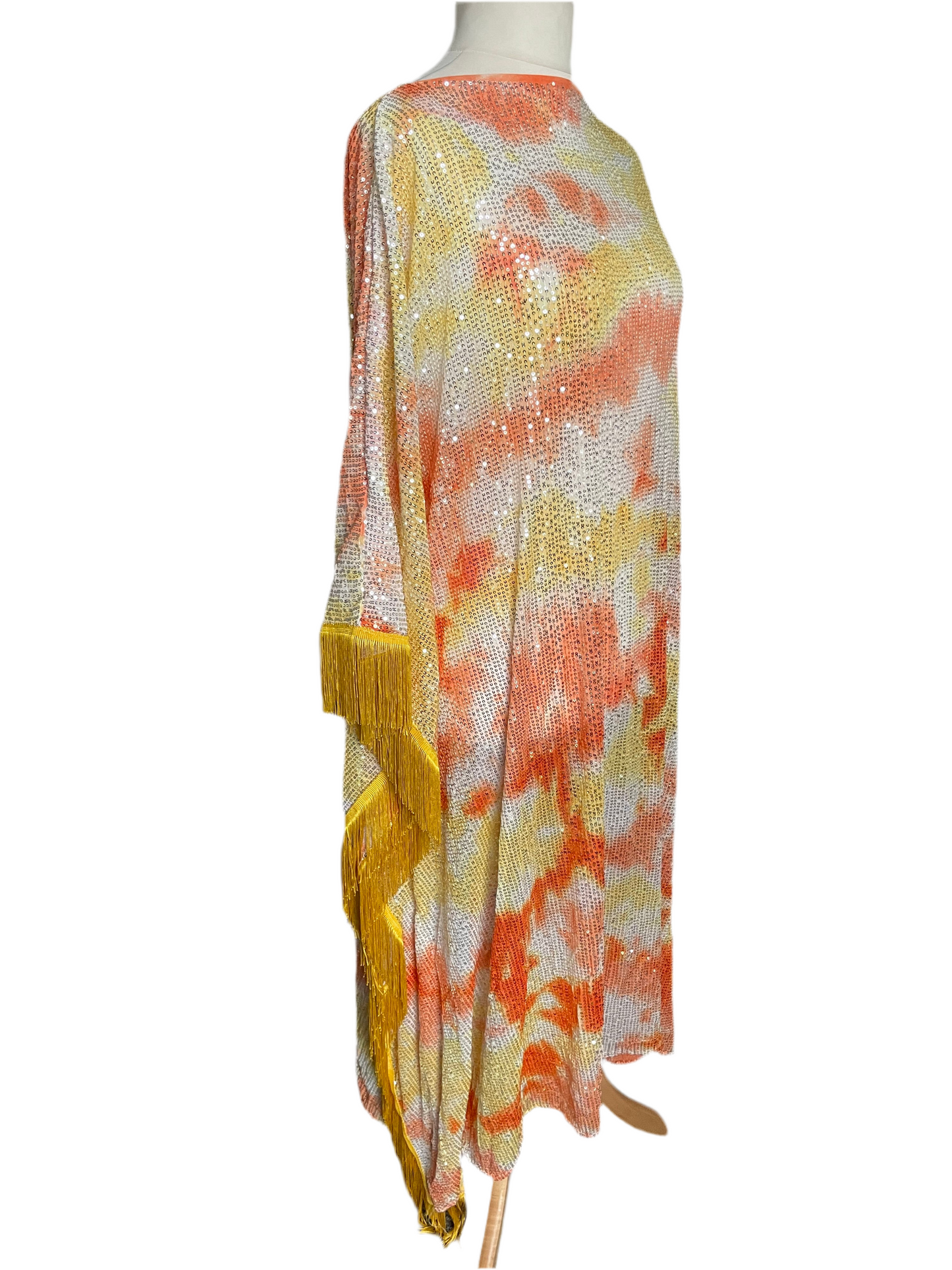 Tie Dye Sequin Fringe Kaftan