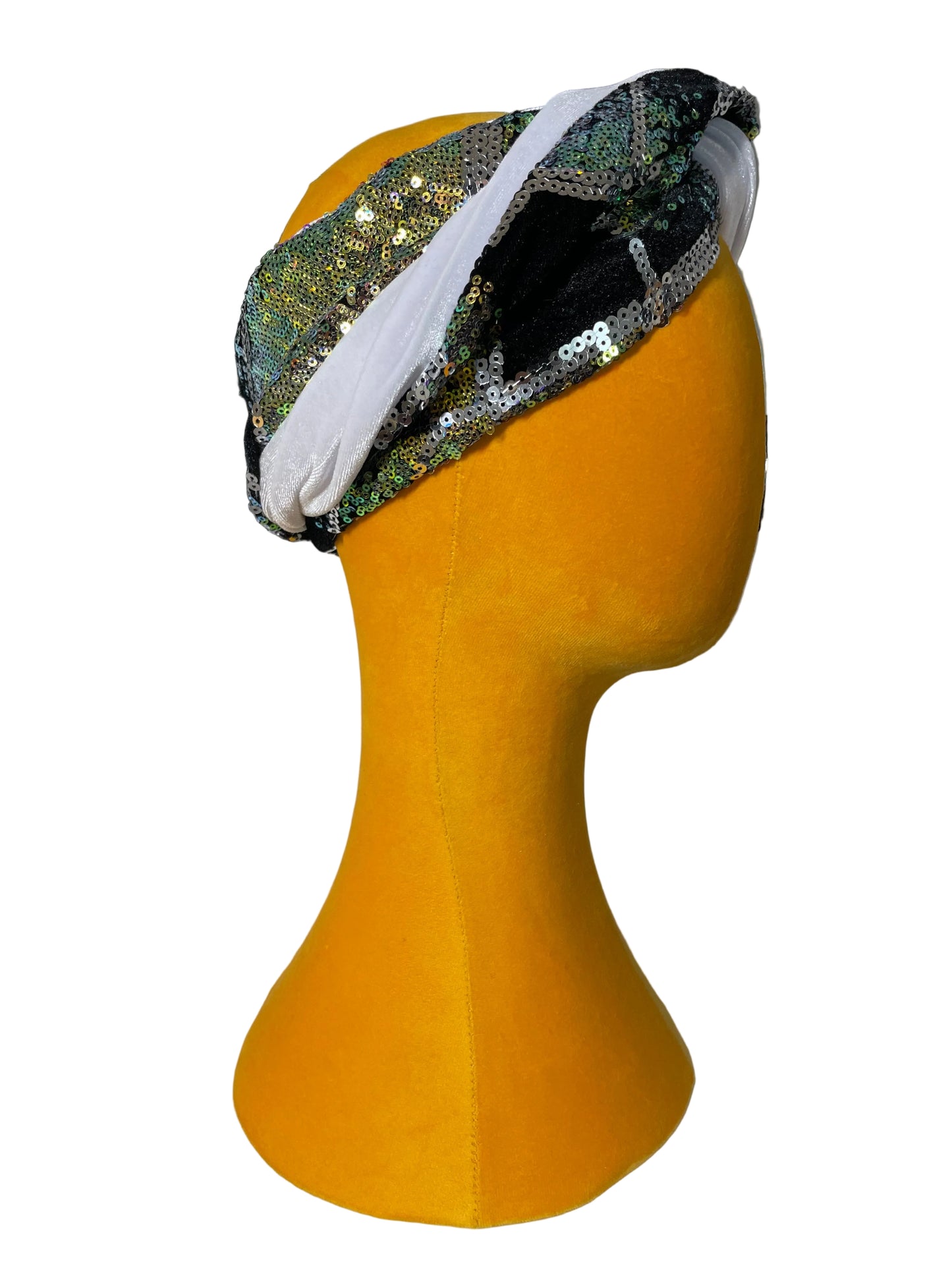 White/Silver and Gold Sequin Head Wrap