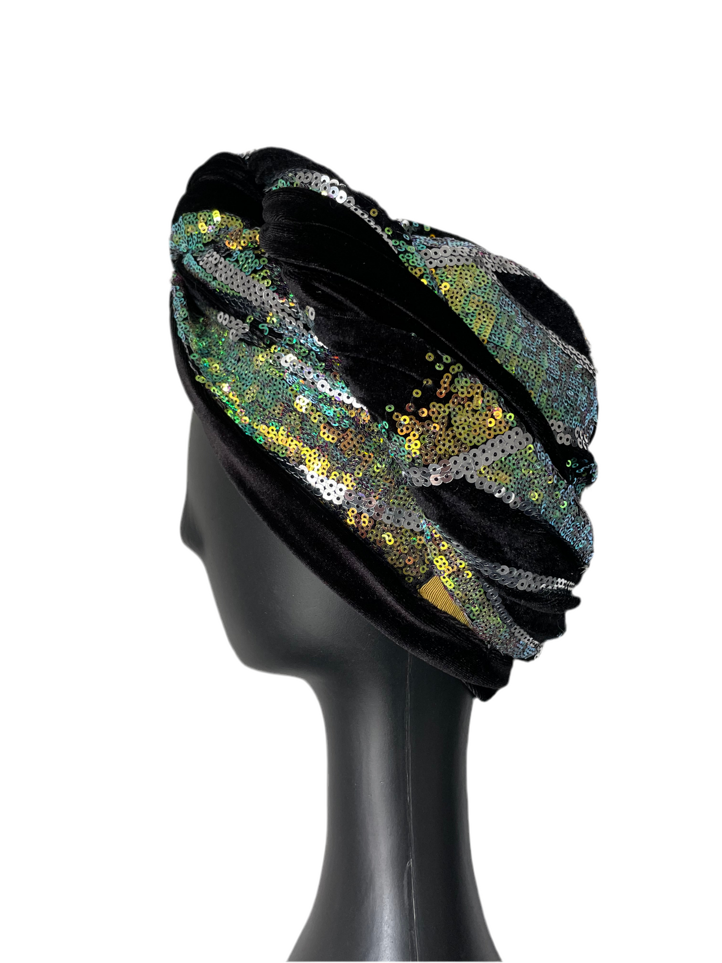 Silver and Gold Sequin and Velvet Turban