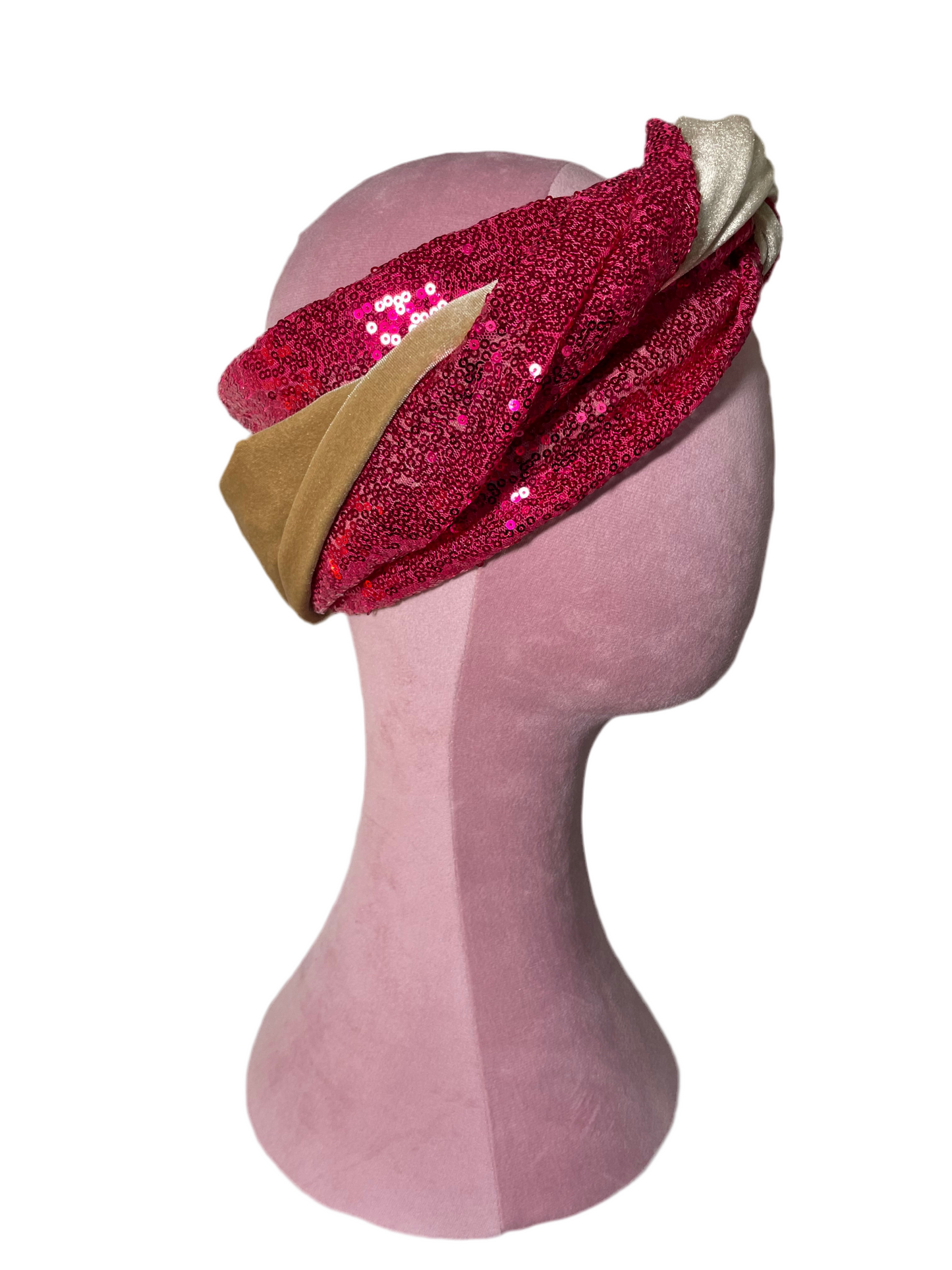 Cerise/Nude Sequin Velvet Head Wrap