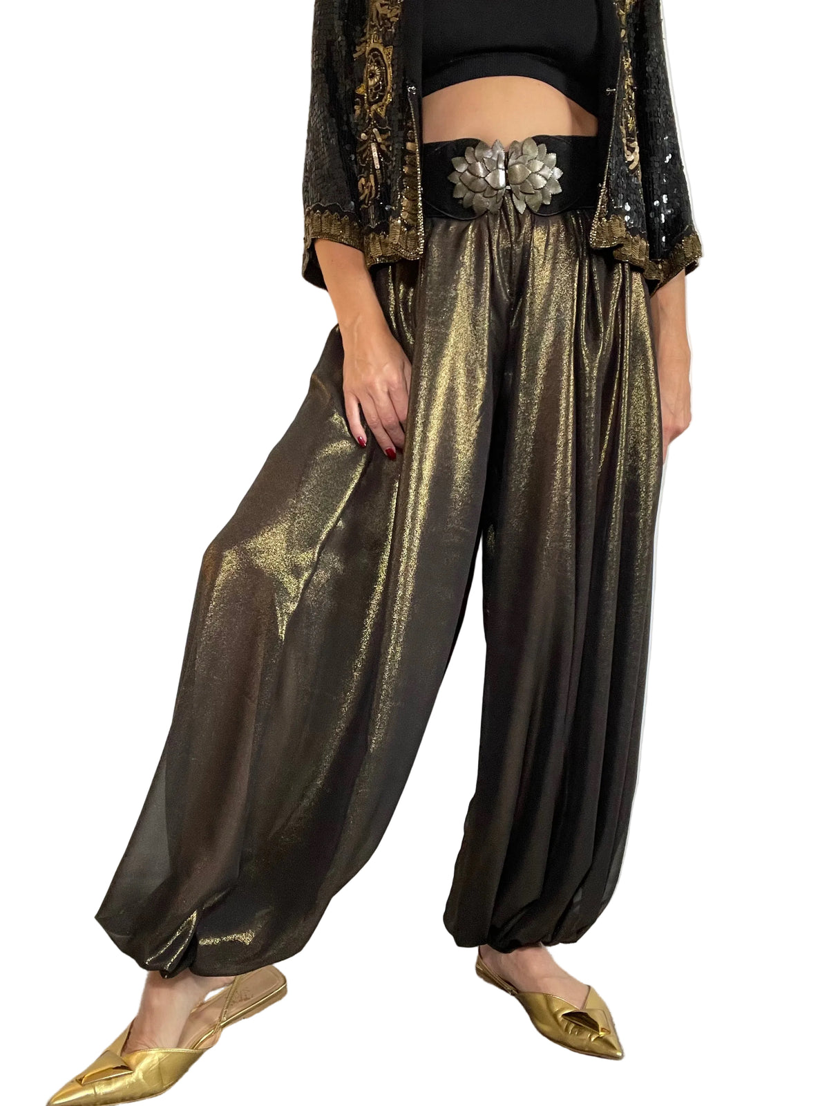 Gold Black Chiffon ‘Jeannie’ Pants