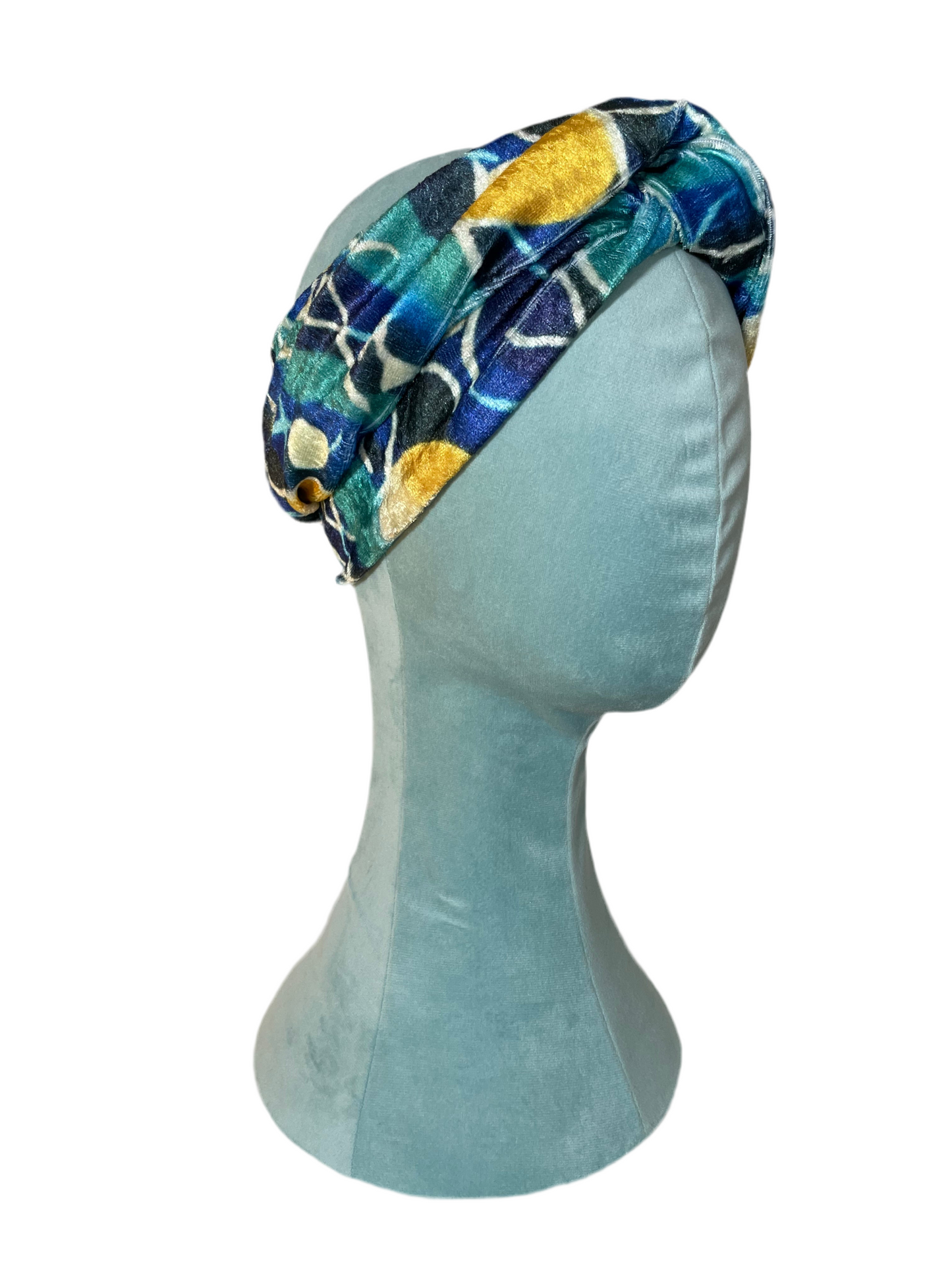 Blue/Yellow Velvet Head Wrap