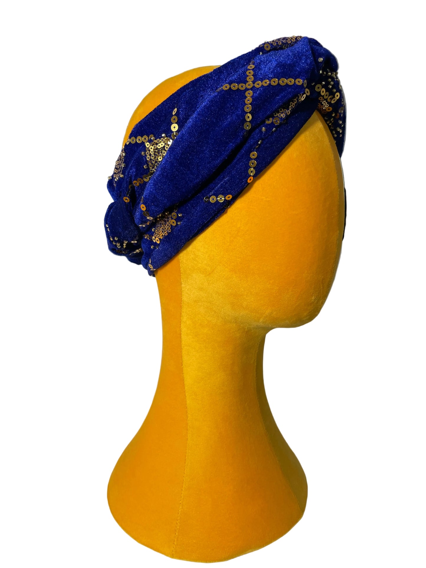 Royal Blue/Gold Sequin Head Wrap