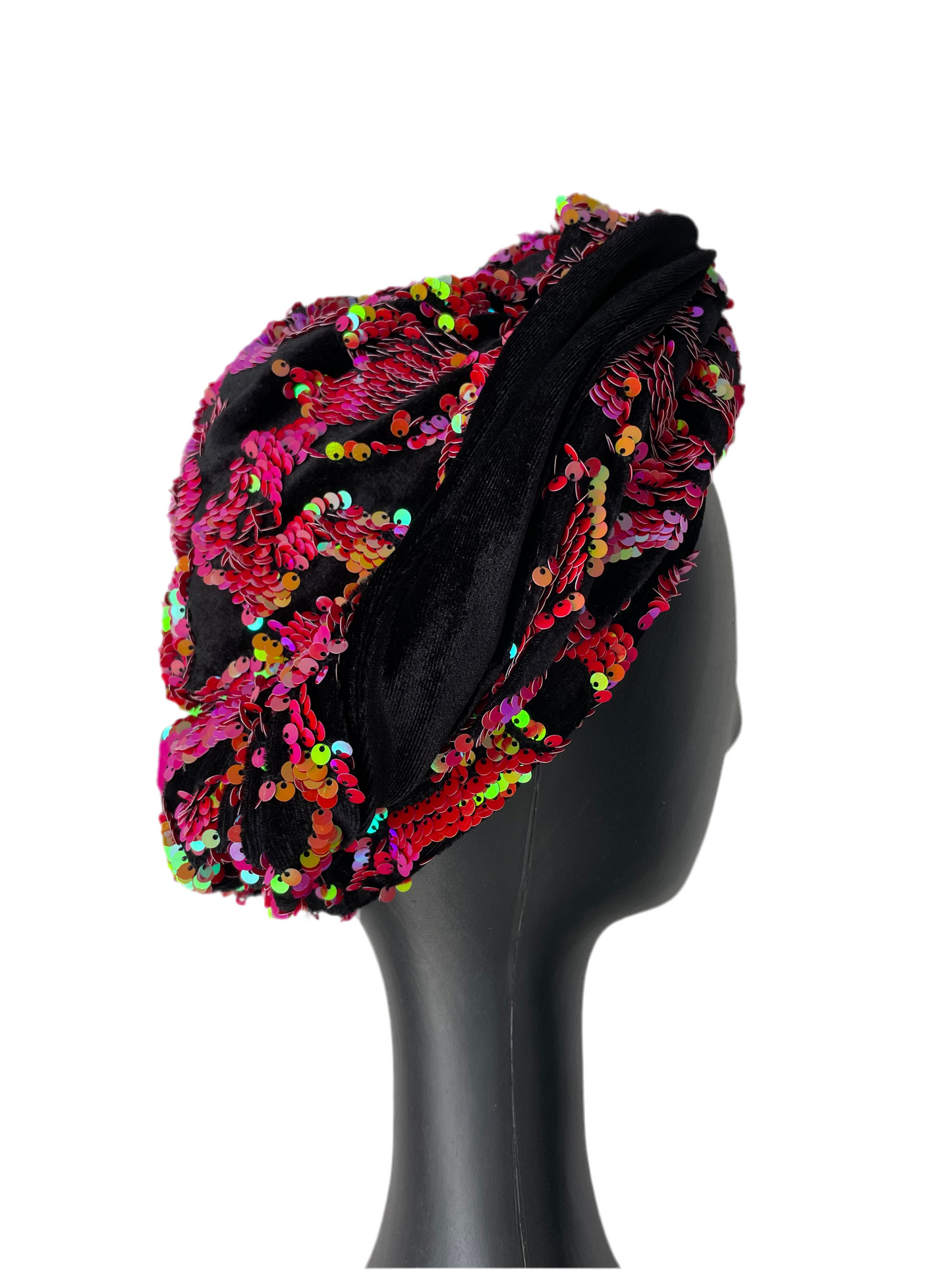 Pink/Orange Sequin Velvet Turban