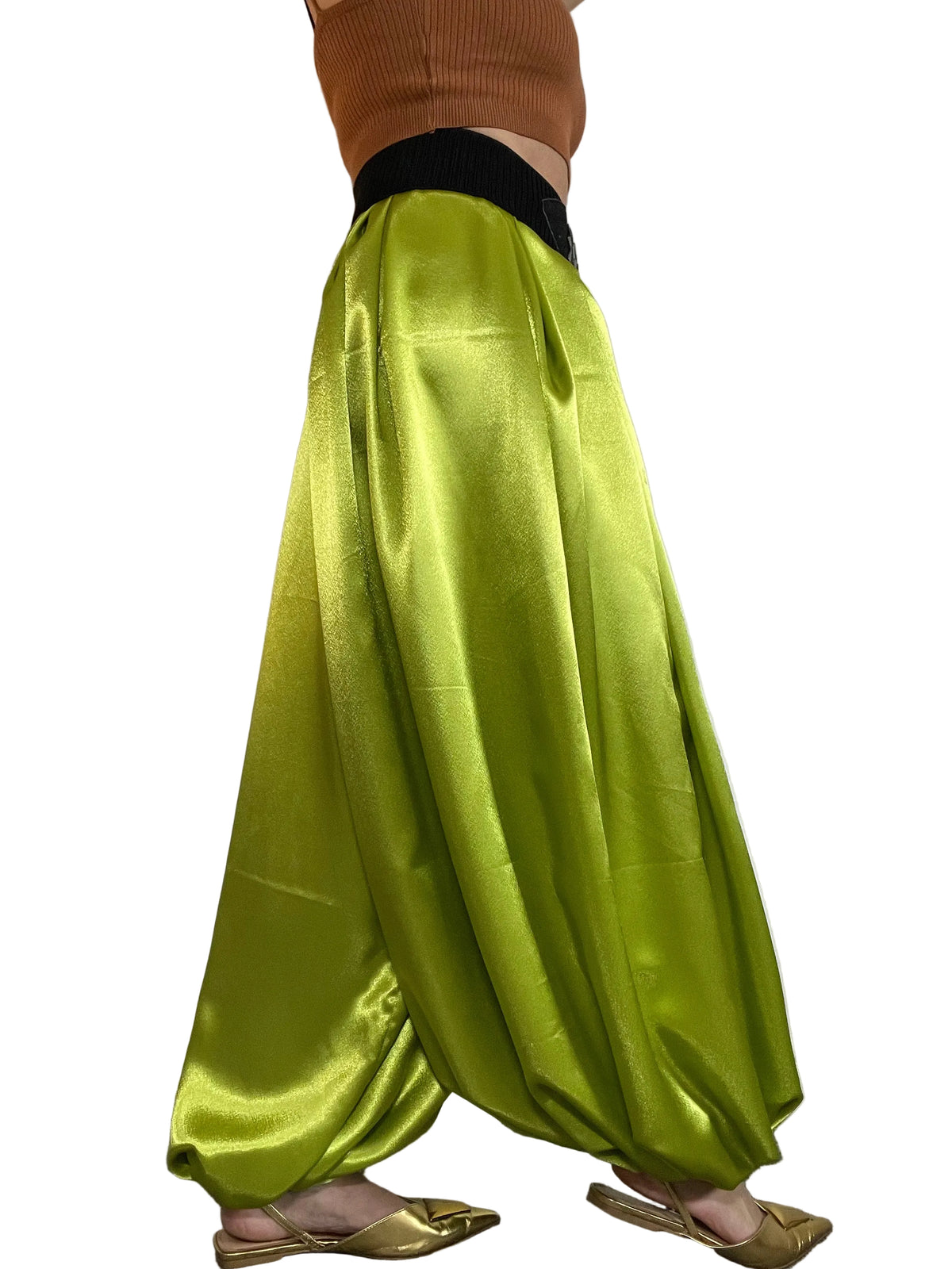 Chartreuse Satin ‘Jeannie’ Pants