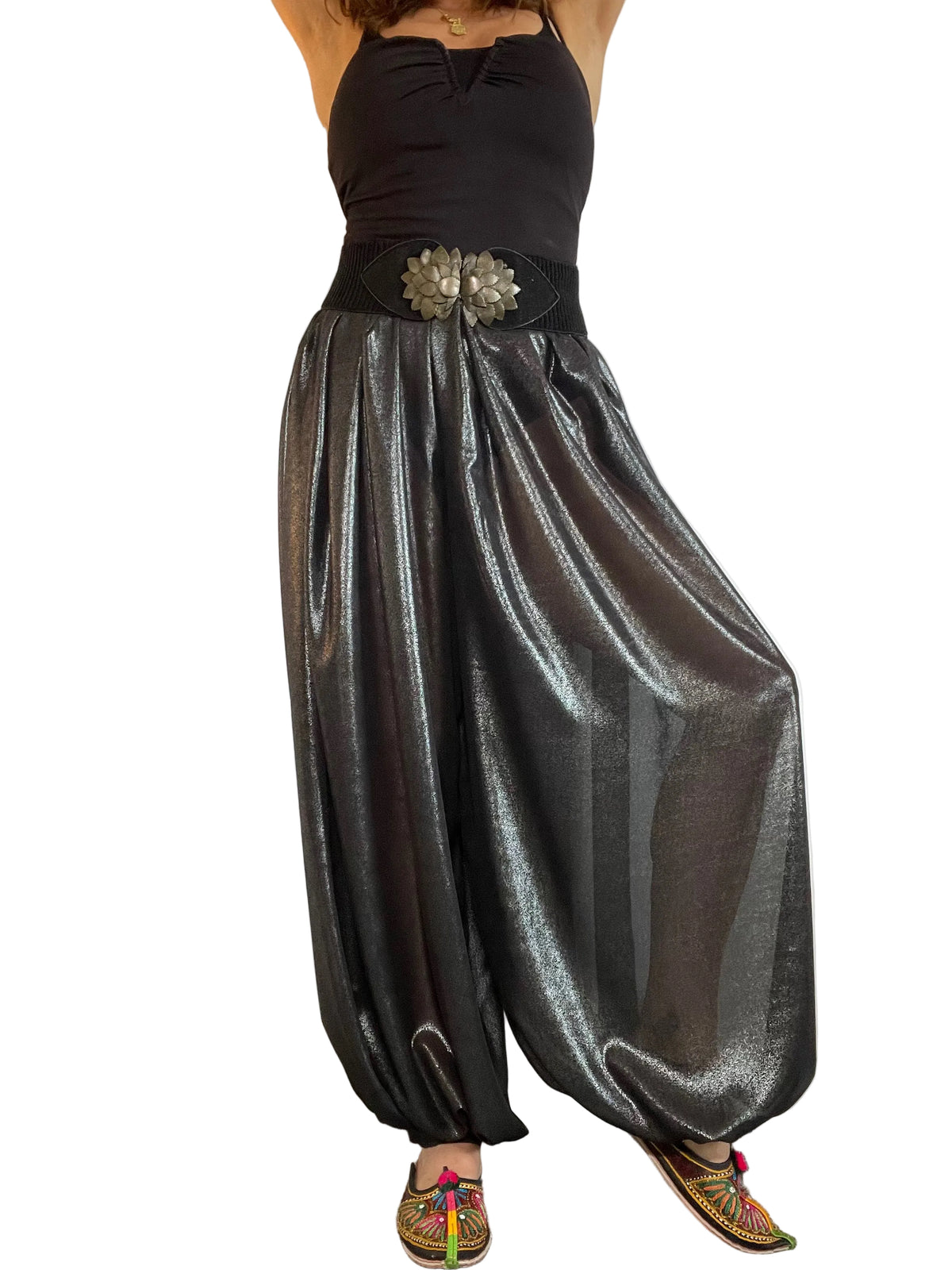 Silver Black Chiffon ‘Jeannie’ Pants
