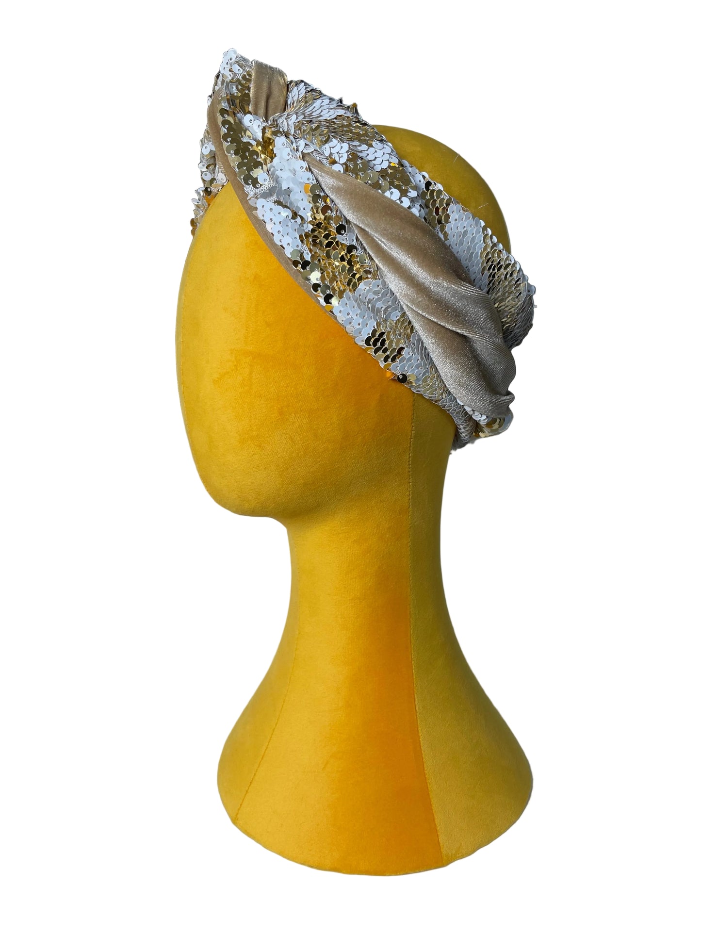 Nude/White and Gold Sequin Head Wrap