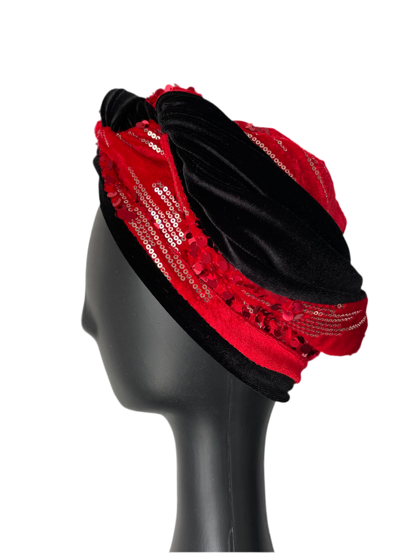 Red and Black Sequin Turban