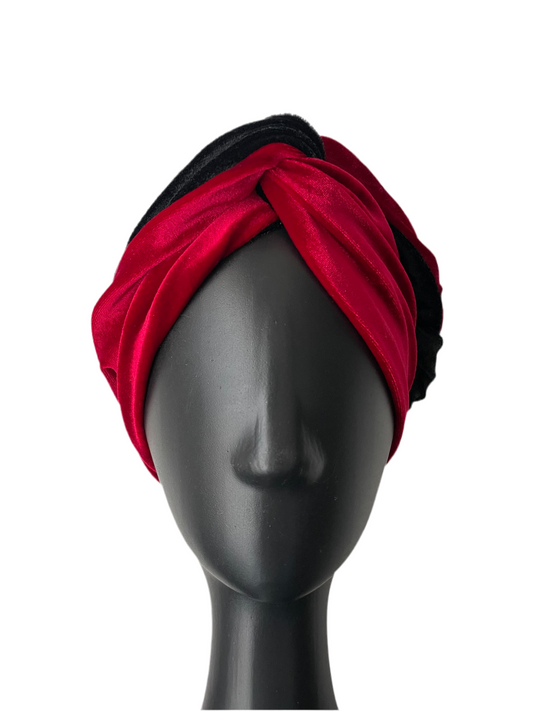 Red and Black Velour Head Wrap