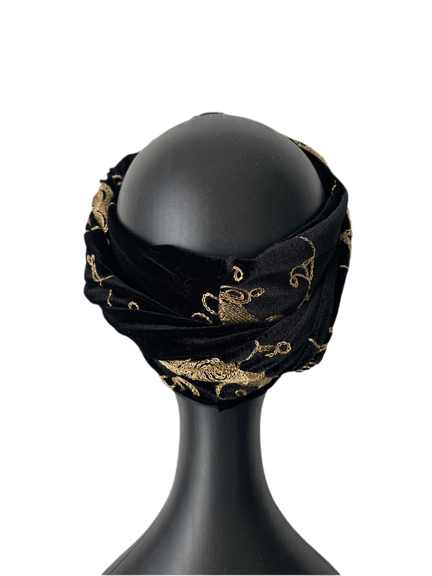 Black and Gold Velour Head Wrap
