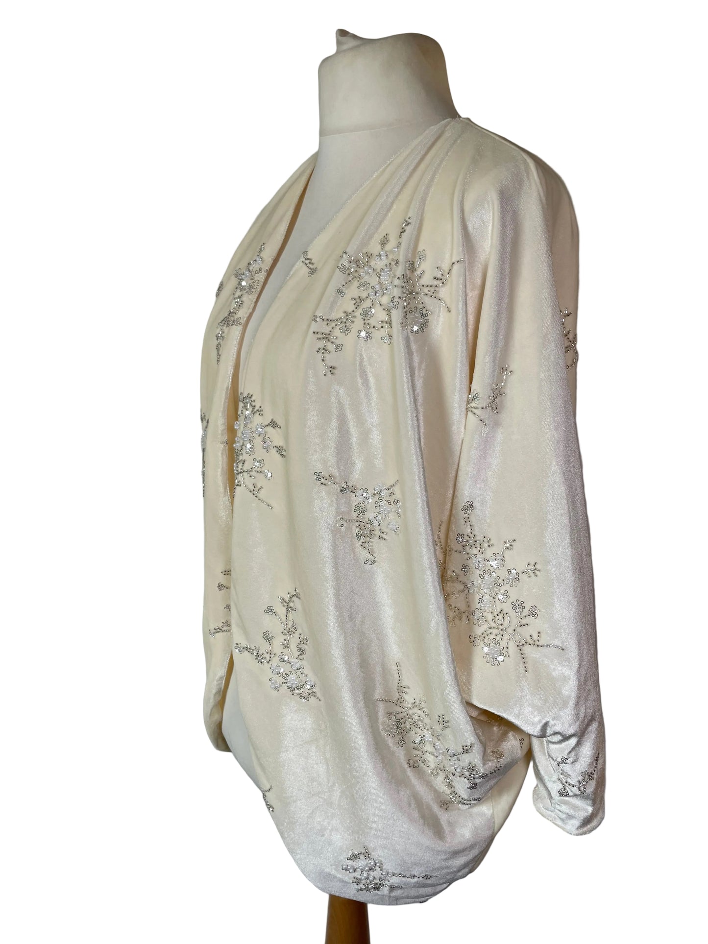 Cream Velvet Embellishment Batwing Jacket