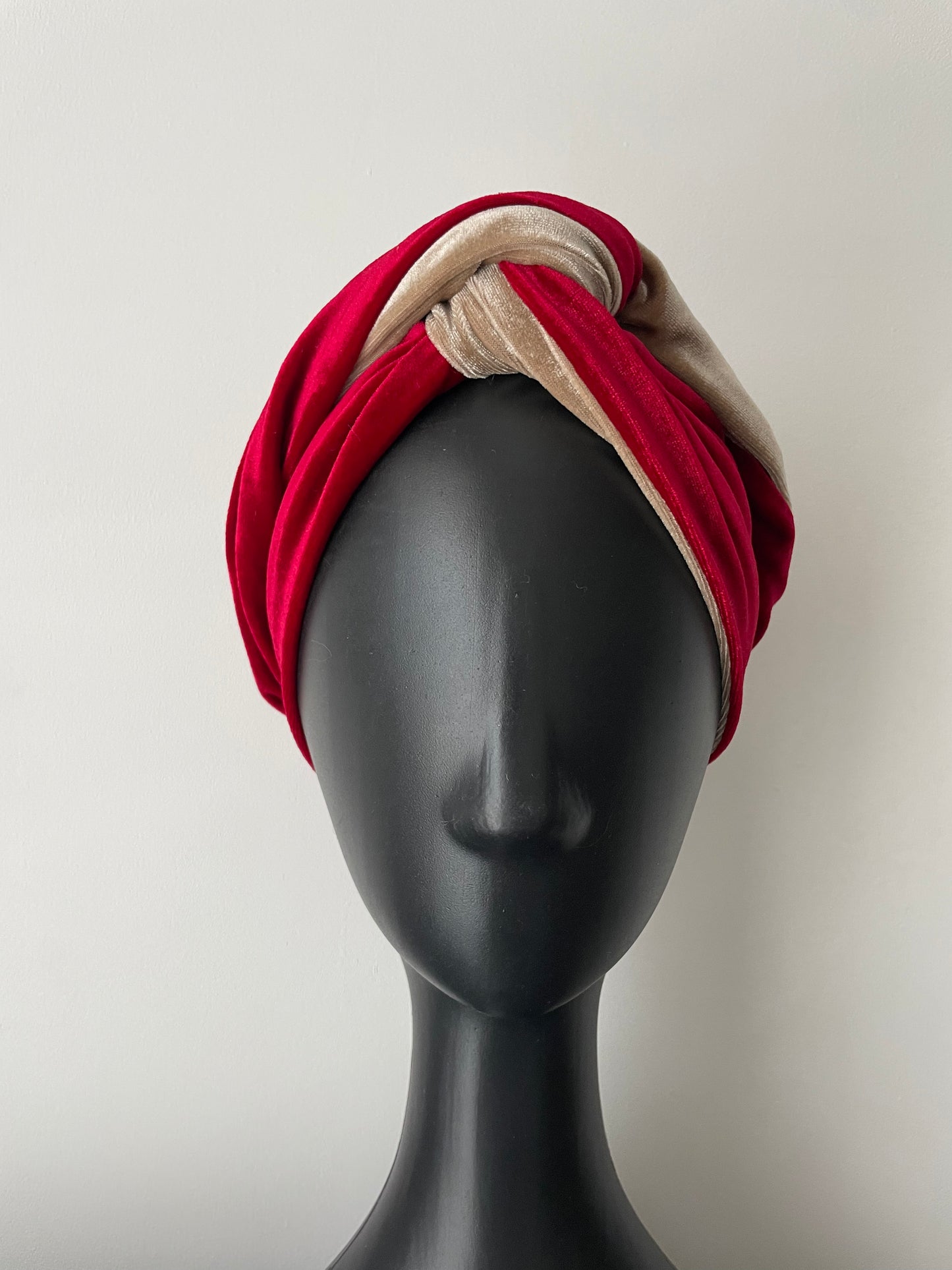 Red and Nude Velour Head Wrap