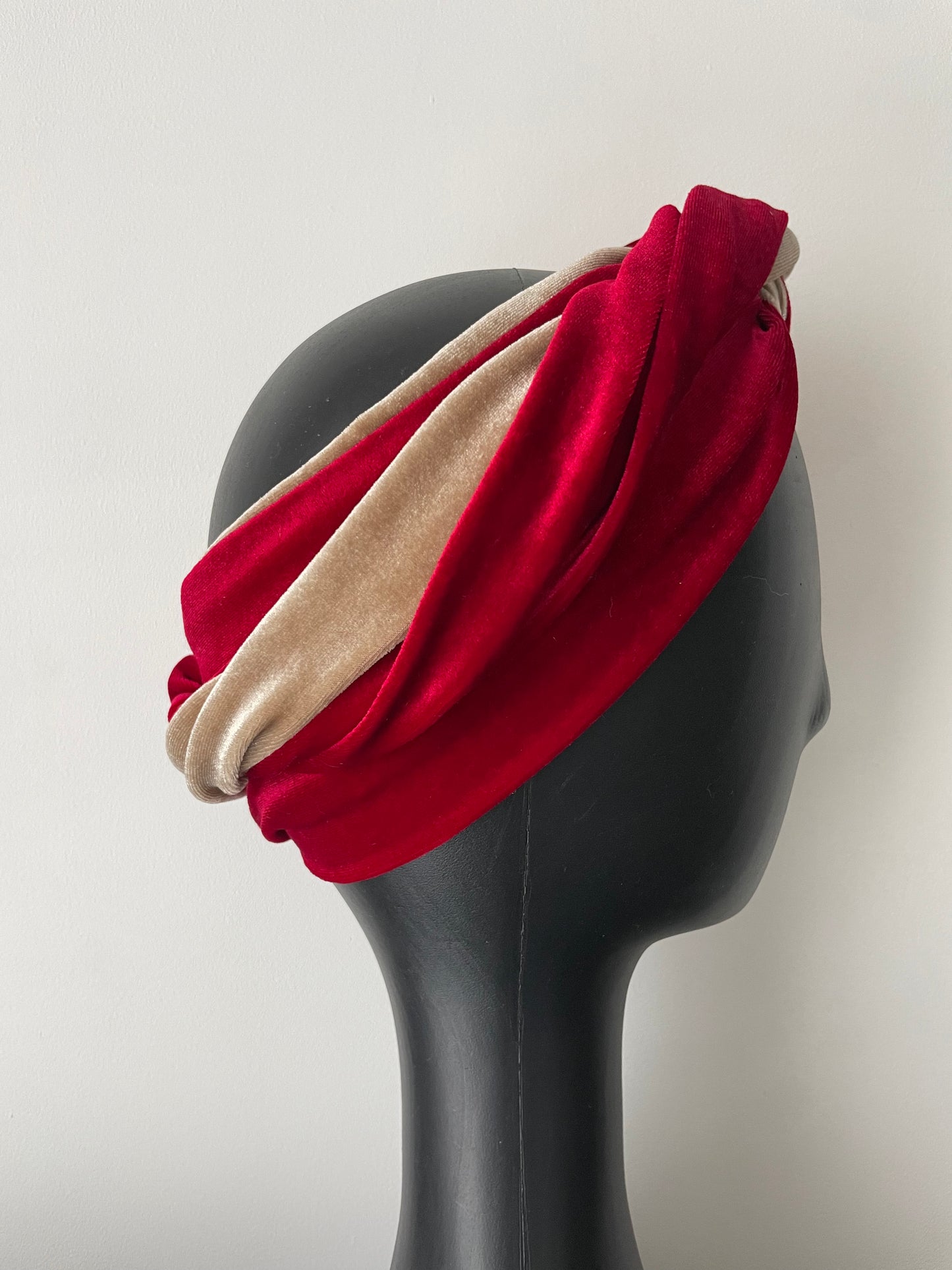 Red and Nude Velour Head Wrap