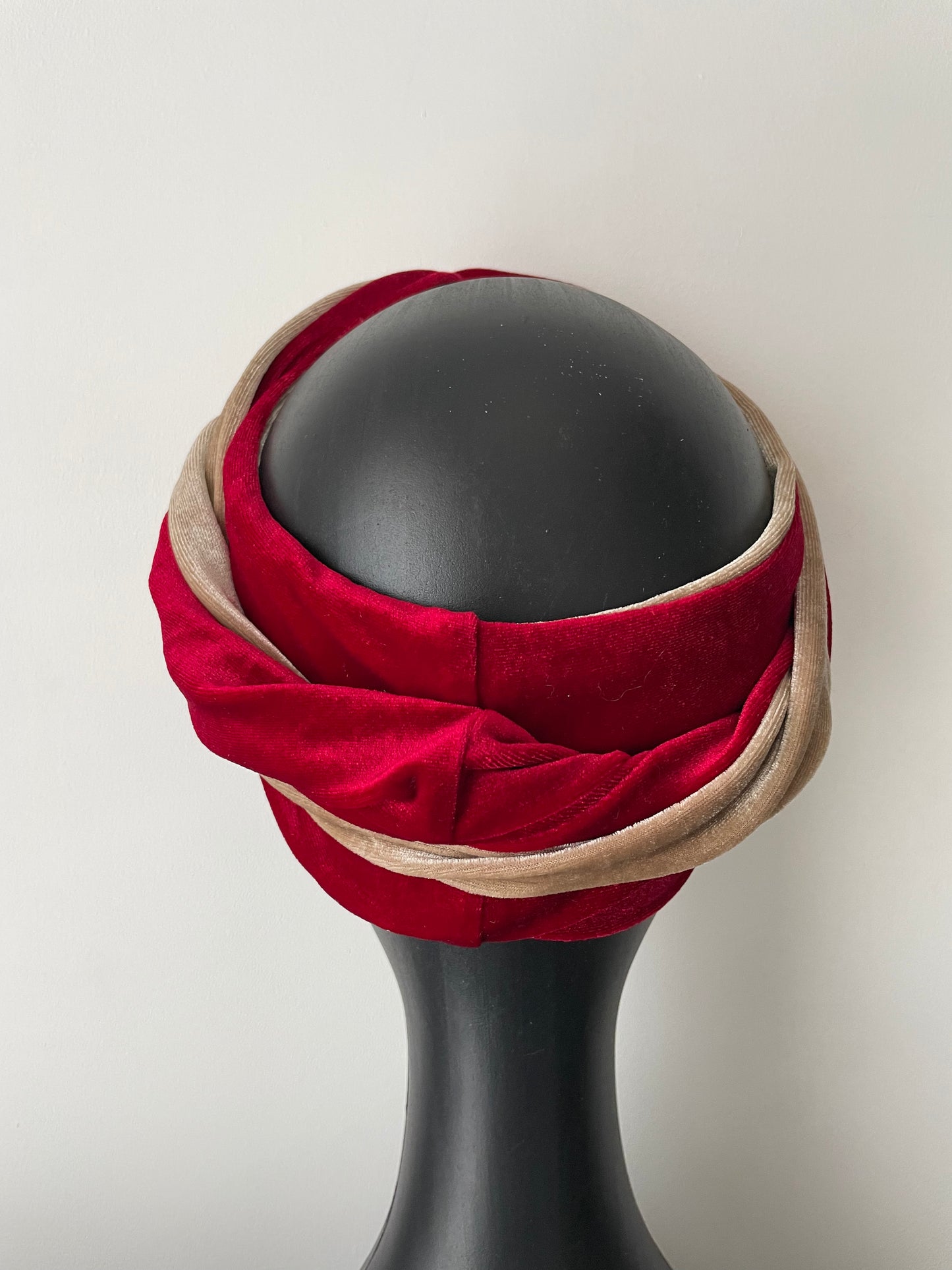 Red and Nude Velour Head Wrap
